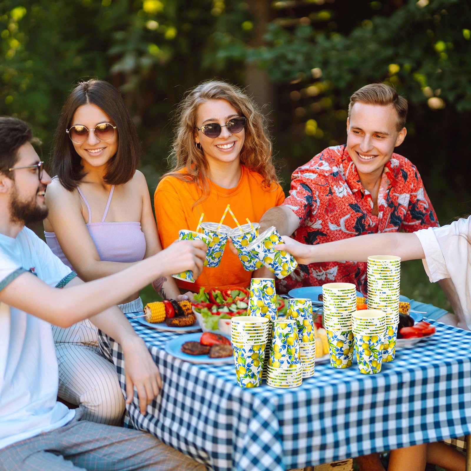 100 Einweg-Pappbecher 355 Ml – Orangenblüten & Zitronen-Design, Doppelt Beschichtet Für Heiße/kalte Getränke