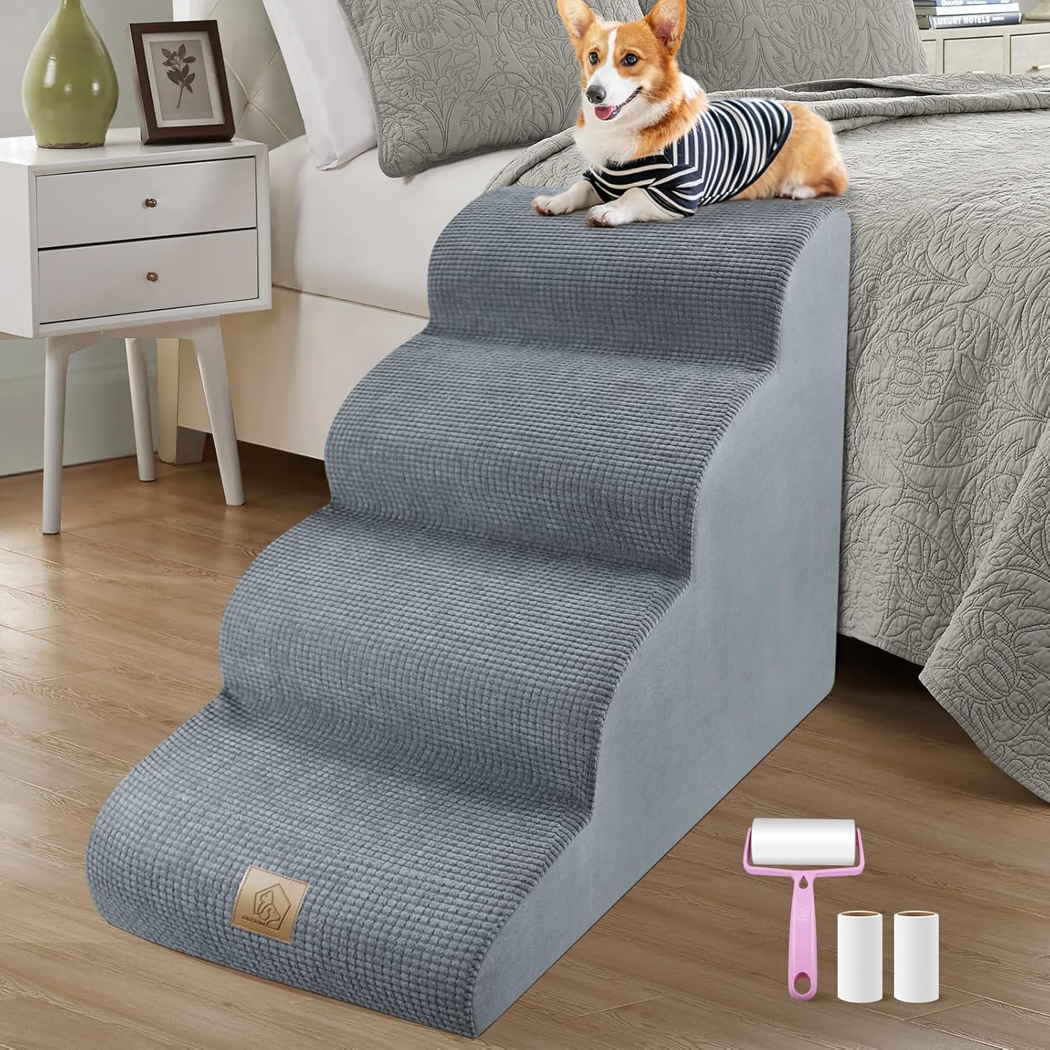 MESTUEL Dog Stairs for Bed, 20IN Pet Step/Stair 4 Steps, Foam Dog Step