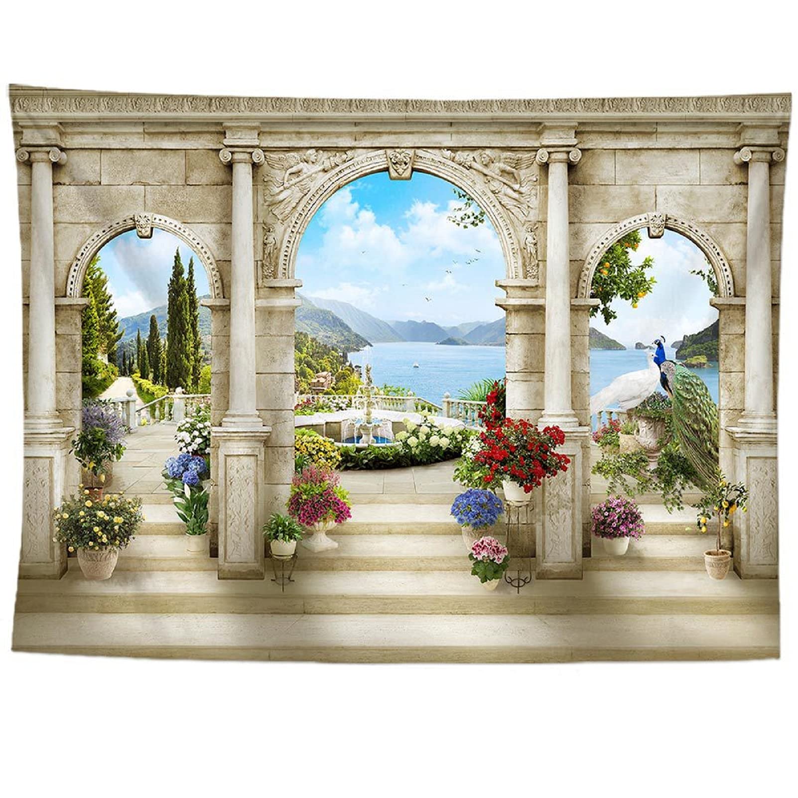 izielad Palace Flowers Lake Tapestry Wall Hanging Decor Art for Home Bedroom Living Room Dorm 180X230CM 70.8X90.5IN