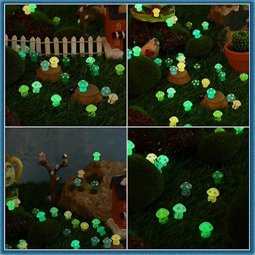 Miniatura 3 de 300 piezas de hongos diminutos que brillan en la oscuridad, setas en miniatura de resina, minisetas luminosas a granel para decoración de jardín,
