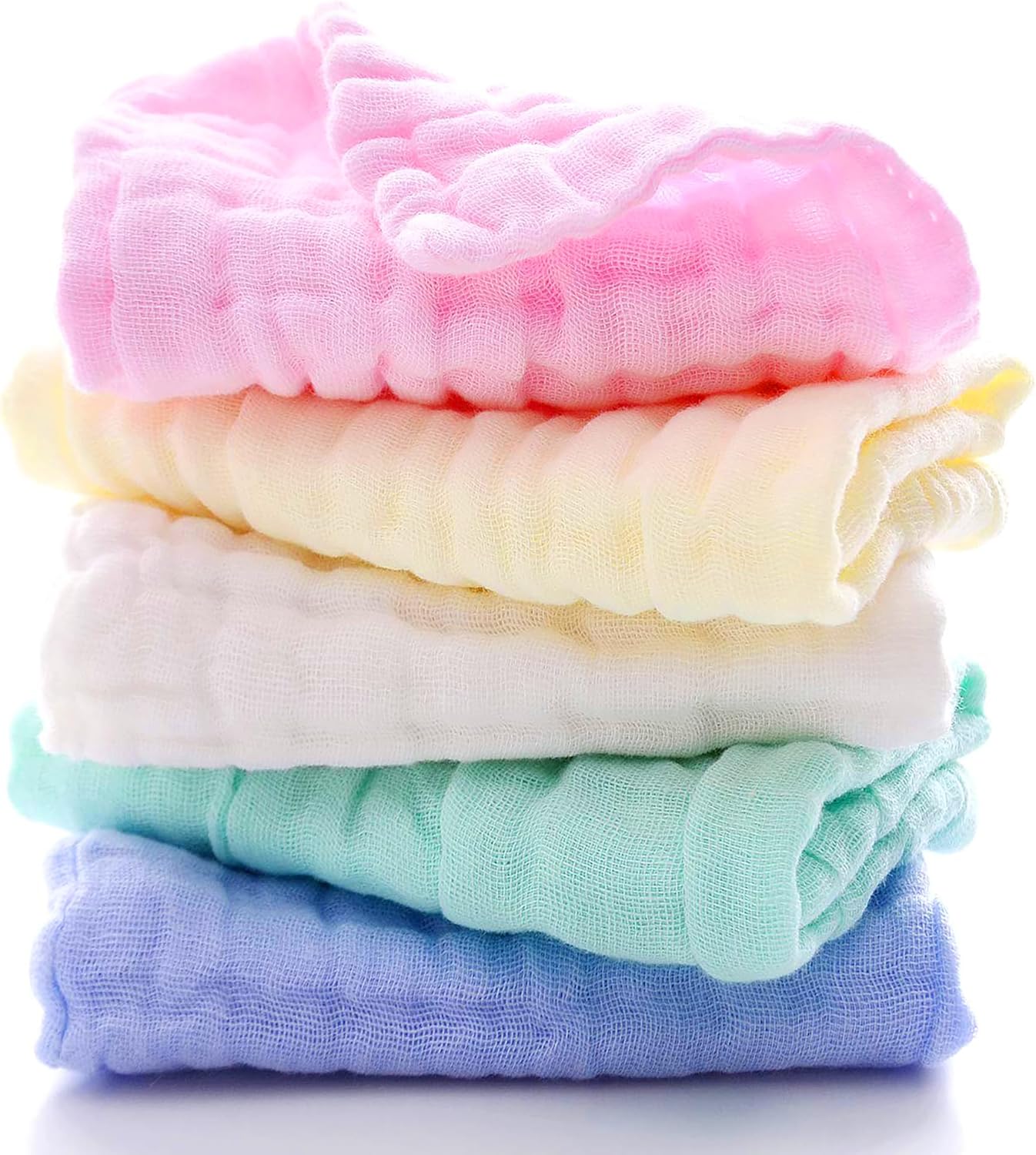 5 Pack (Multicolor) Baby Burp Cloths, Super Soft Cotton Baby Muslin Cotton Drool Towels for Babies, Nursing Rags, Burp Rags. 12 x 12 Inches