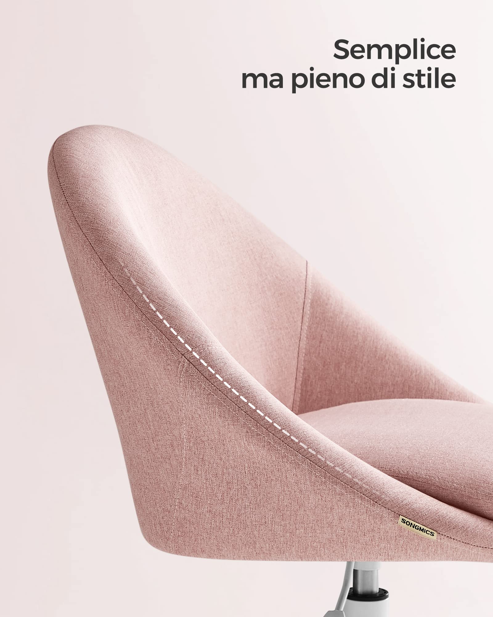 SONGMICS Sedia da Studio, Sedia Girevole di Cotone-lino, Poltrona da Scrivania Imbottita in Gommapiuma Regolabile in Altezza, Studio, Camera da Letto, Rosa Gelatina OBG020P01