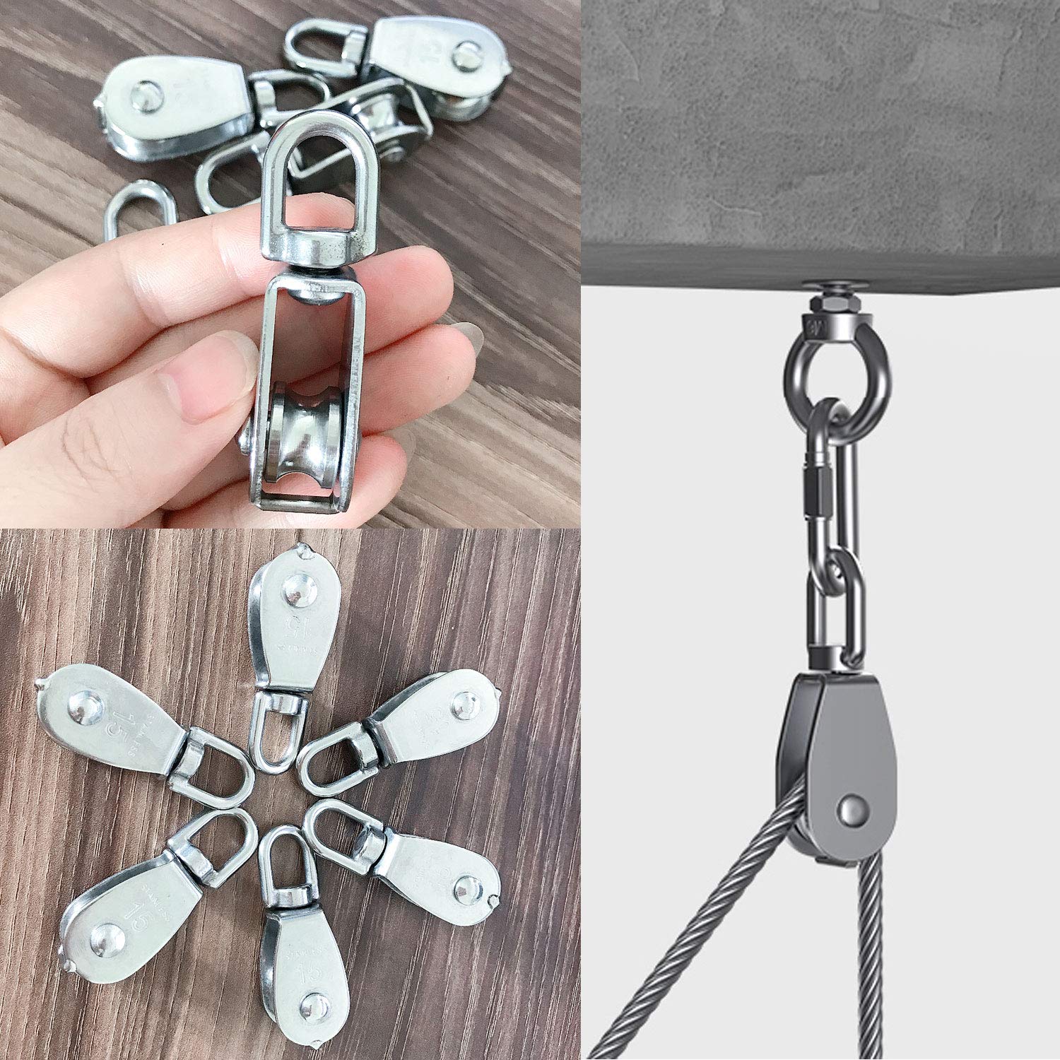 Snapklik.com : Luckkyme 6Pack Stainless Steel Wire Rope Crane Pulley ...