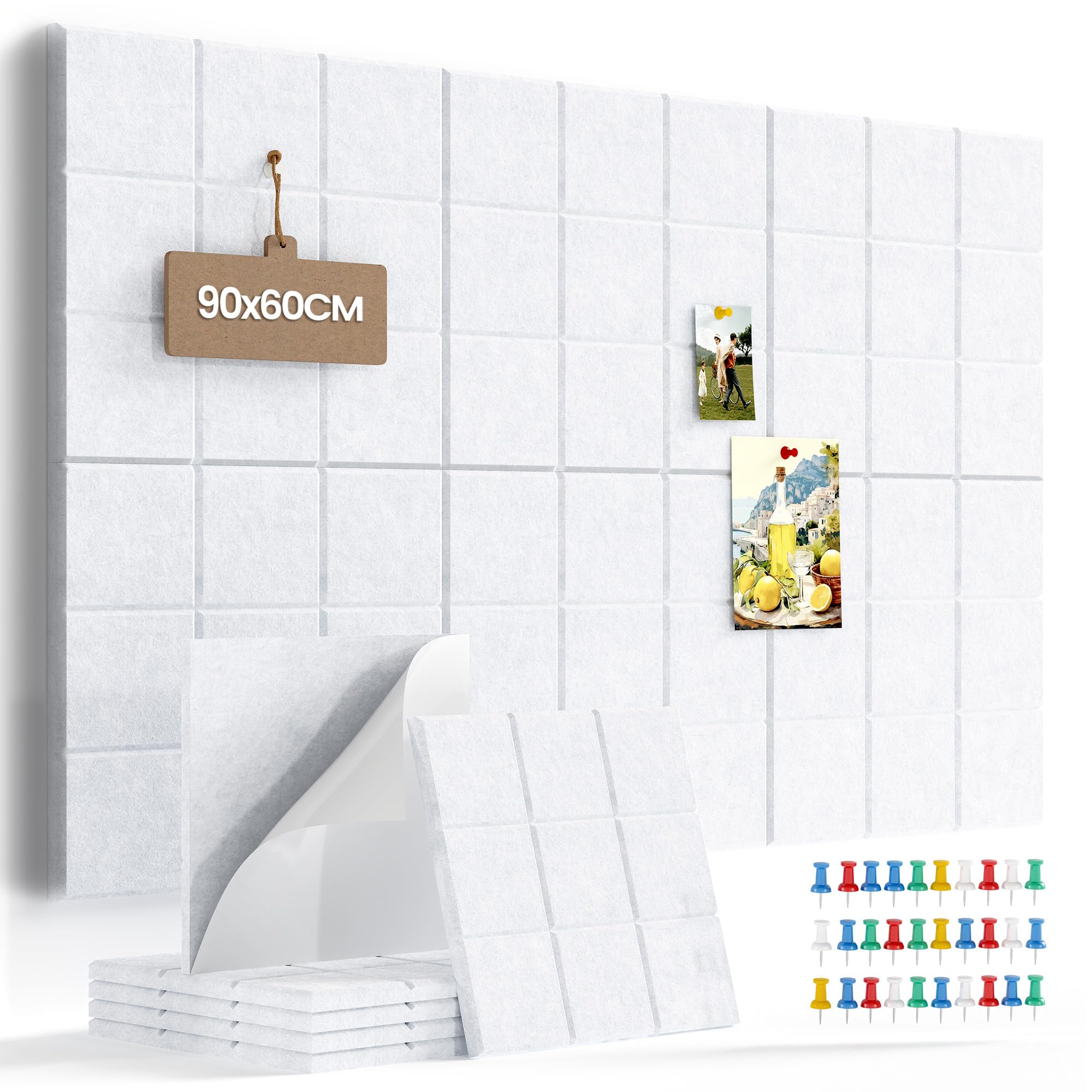 Uoisaiko Große Filz Pinnwand Selbstklebend mit 30 Pinnnadeln, 6 Stück 30x30cm Filzboard Memotafeln Memo Boards Bulletin Board Wanddekoration für Büro Küche, Fotos Memos