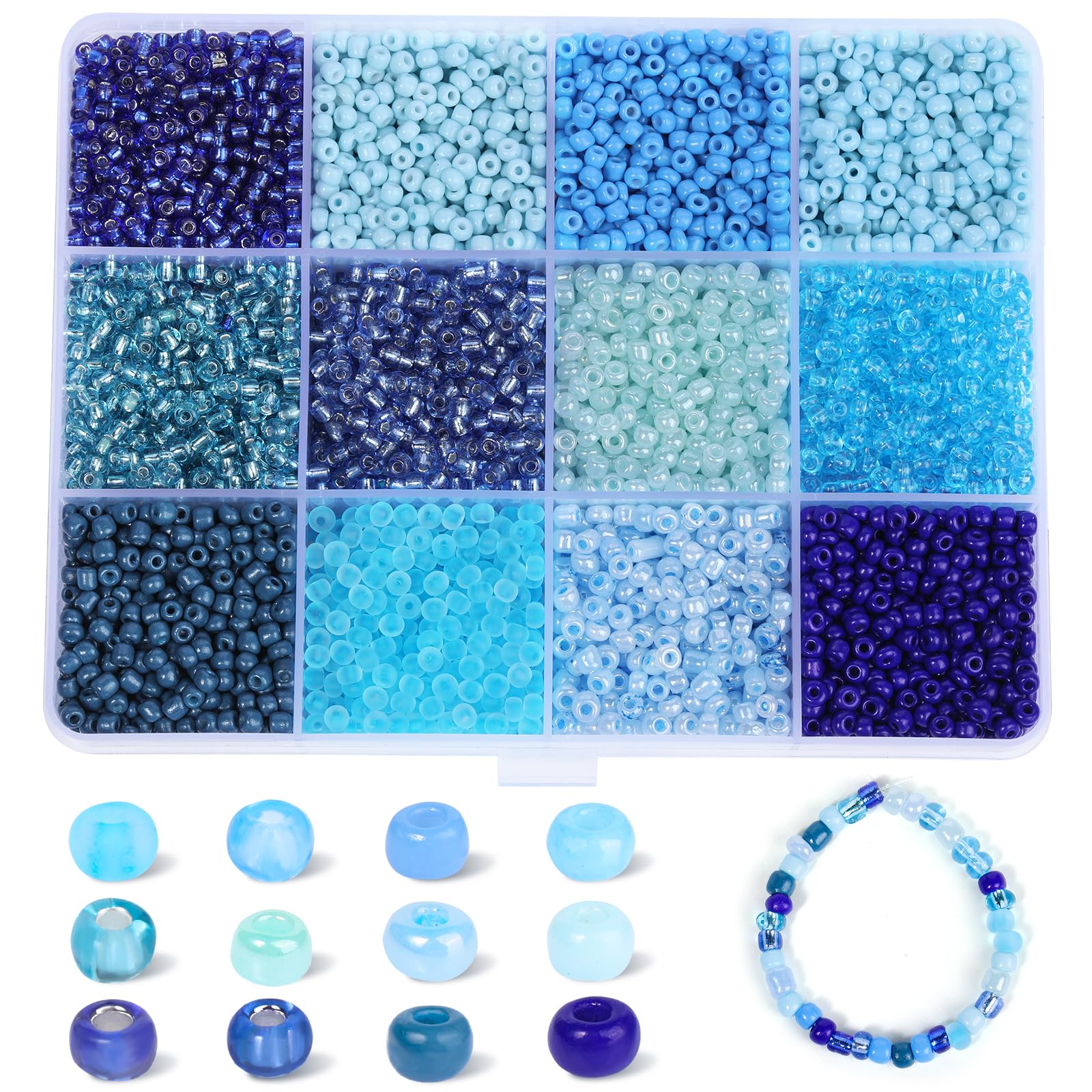 7380 Pcs Glass Seed Beads, 3mm 8/0 Bracelet Seed Beads for Jewelry 12 Colors Round Assorted Glass Beads for Friendship Bracelets Jewelry Making, and