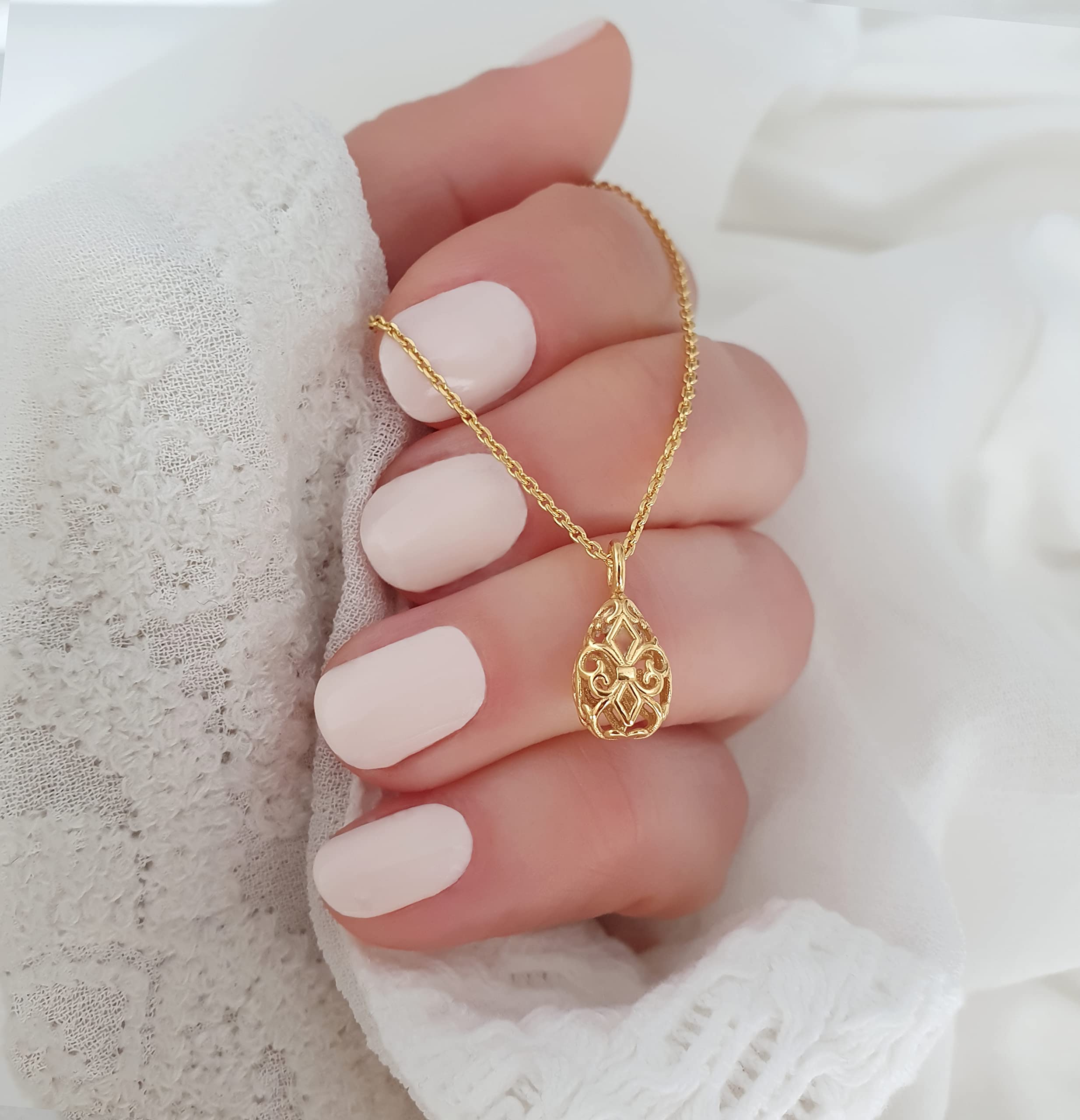 Fleur-de-Lis Tropfen Kette Lilie 925 Silber vergoldet