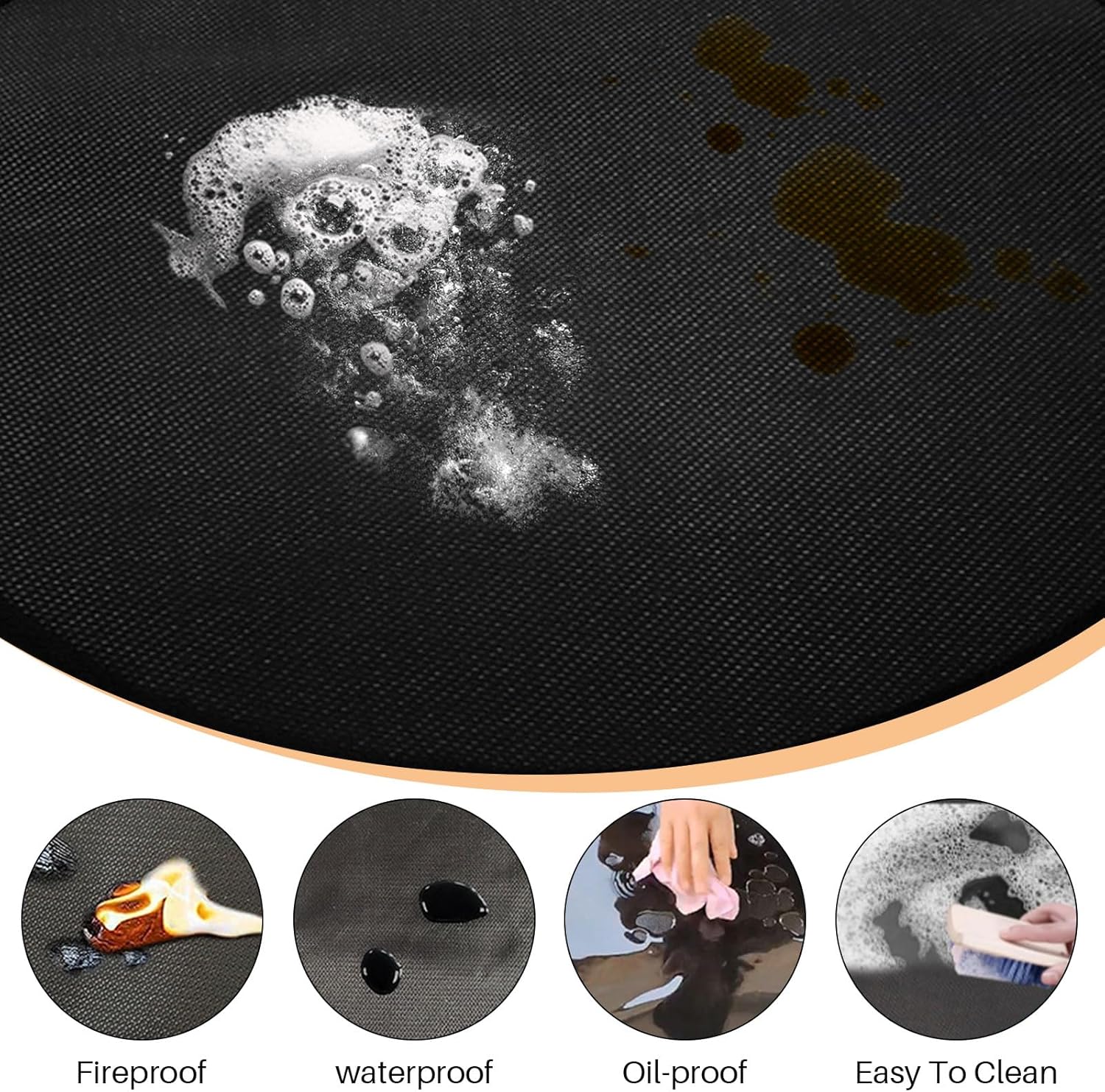 cjc 48 * 30 inch Grill Mat Fireproof & Heat Resistant 850°C, Square Under Grill Mats for Outdoor Gril, Silicone Coated Fiberglass with Nylon Edging, Non-Slip & Easy Clean for Fire Pit, BBQ, Camping