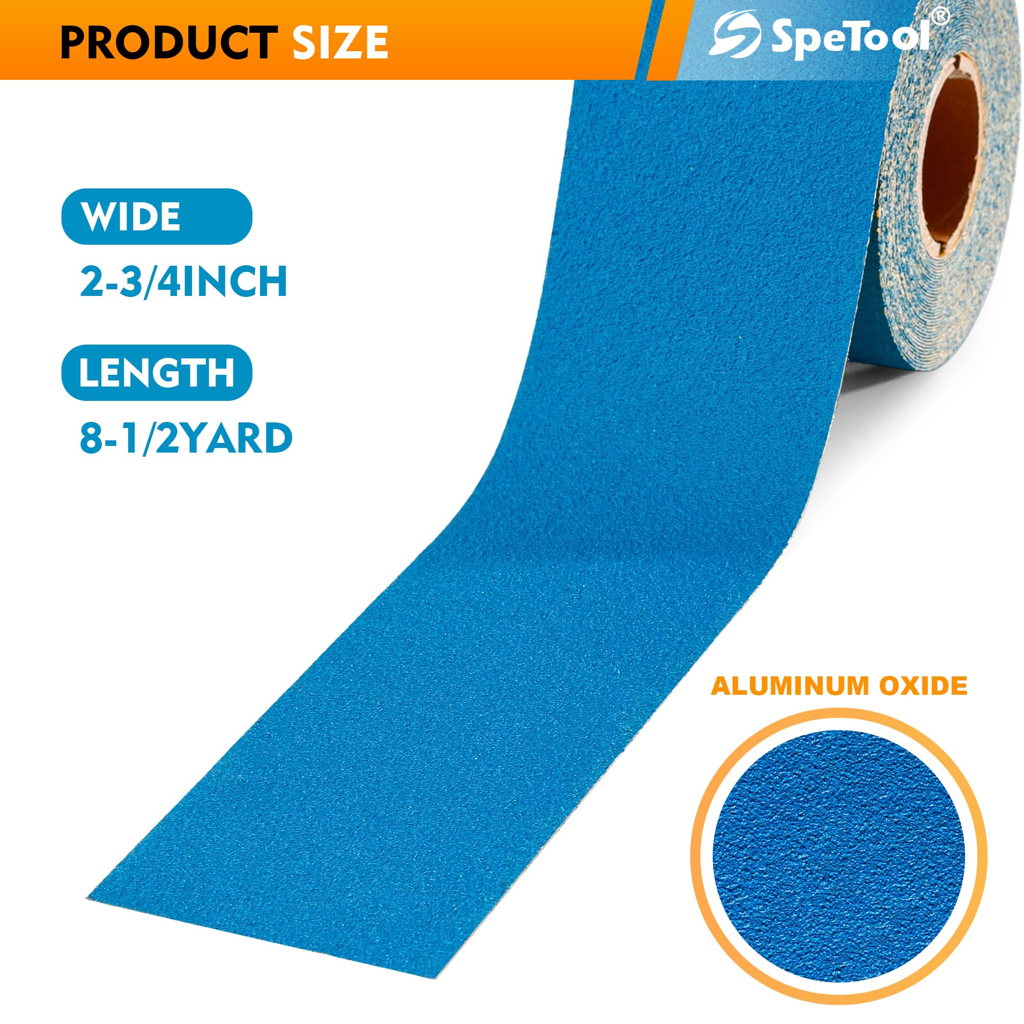 SpeTool Rollo de papel de lija de 70 mm x 8 m, grano 240, PSA Langbahn - Rollo de papel de lija autoadhesivo de óxido de aluminio para coches, bloques de lijado de mano, madera, metal y plástico