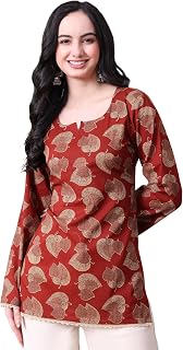 MEERA FAB Women's Floral Printed Cotton Short Top | Floral Printed Kurta with Full Sleeves | Short Kurti for Women Price In India
