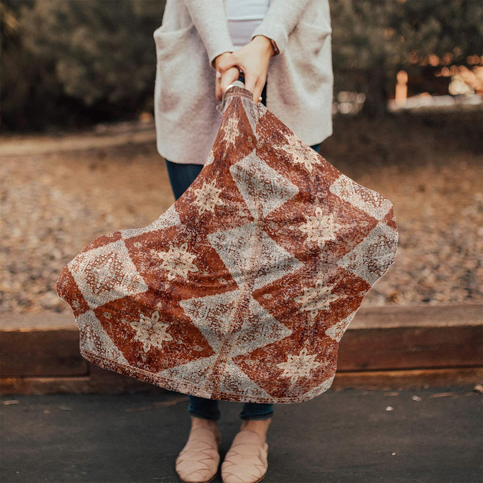Nursing Cover for Breastfeeding Scarf, Brown Flower Textured Boho Oriental Vintage Baby Car Covers Super Soft Multi Use for Canopy Shopping Cart Cover Blanket Stroller Cover