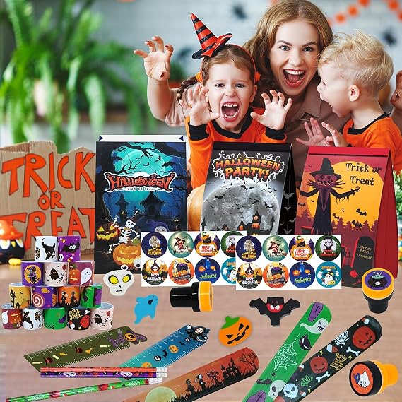 168PCS Halloween Party Favors, Goodie Bag Fillers, Bulk Party Favors for Kids, Halloween Favors for School, Non Candy Treats