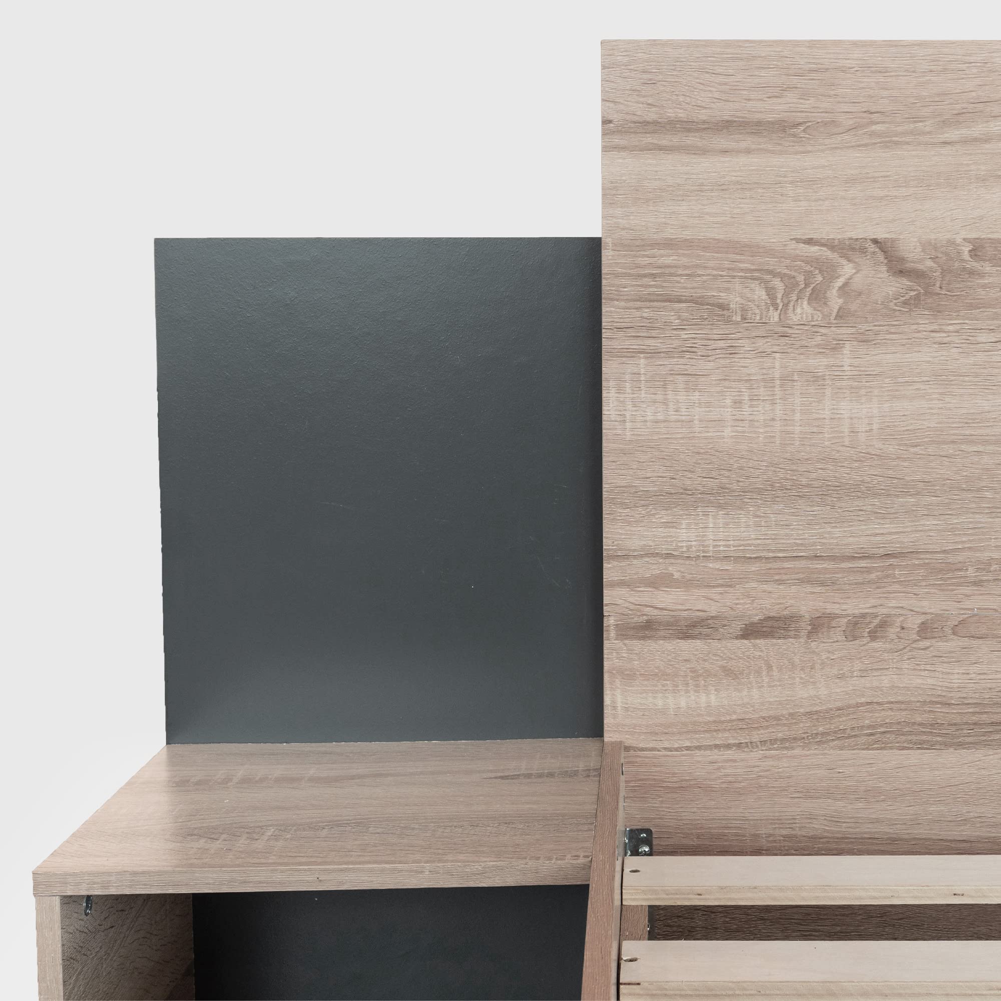 Holzbett Doppelbett Bettanlage mit 2 Nachtkommoden, 160 x 200 cm Modernes Bett mit Lattenrost und Kopfteil, Schlafzimmer Komplett Set in Eiche & Dunkelgrau, für Erwachsene & Jugendliche