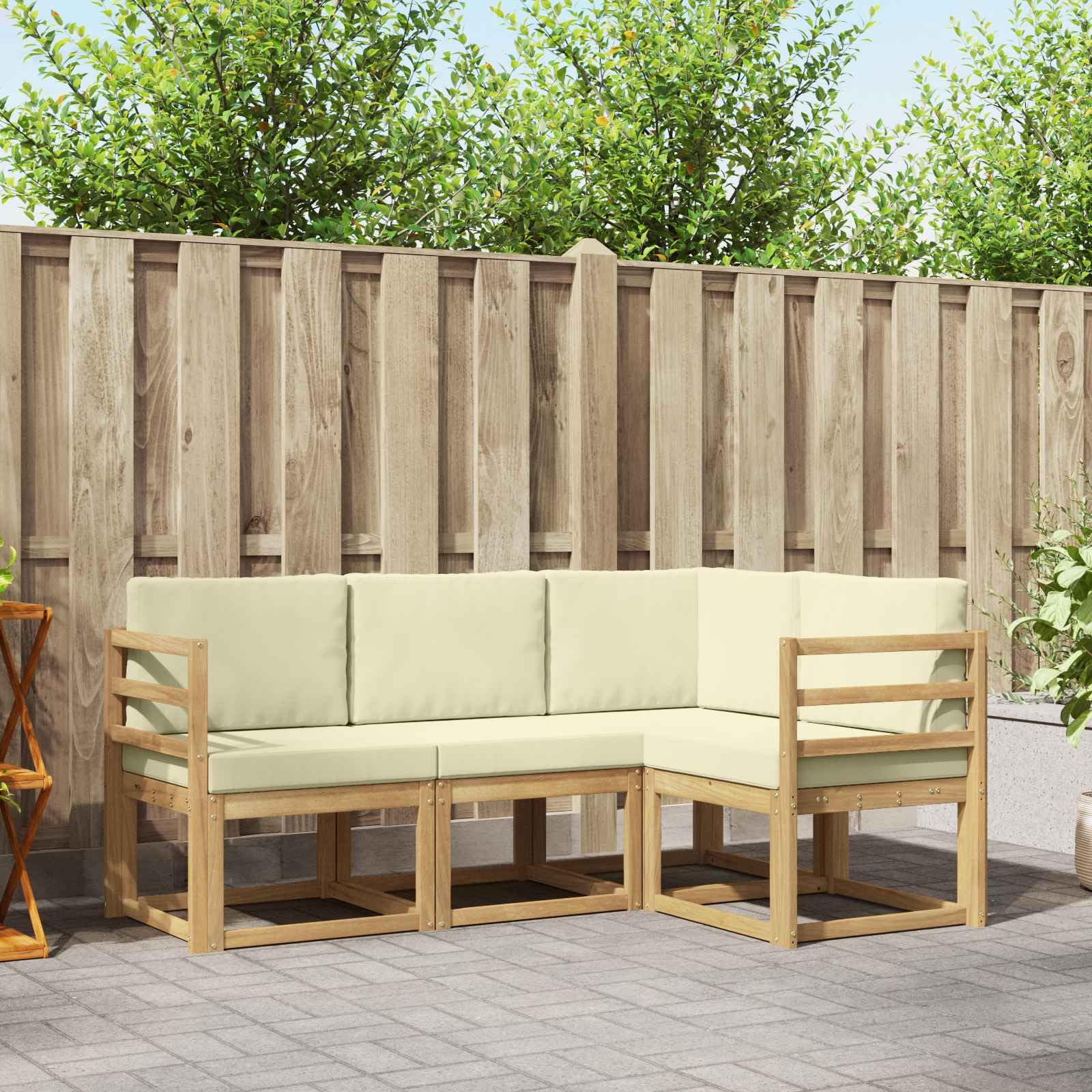 Canapé d'extérieur 4 pièces en acacia blanc avec coussins