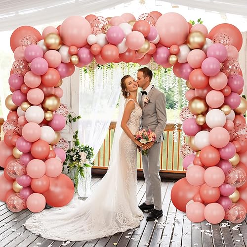 Miniatura 6 de RUBFAC 147 globos de oro rosa, guirnalda de arco de globos dorados y rosas y globos de confeti rosa, kit de arco de guirnalda para despedida de