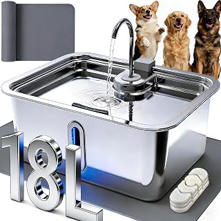 18L/4.76Gal Extra Large Dog Water Fountain with Silicone Mat & 3 Filters