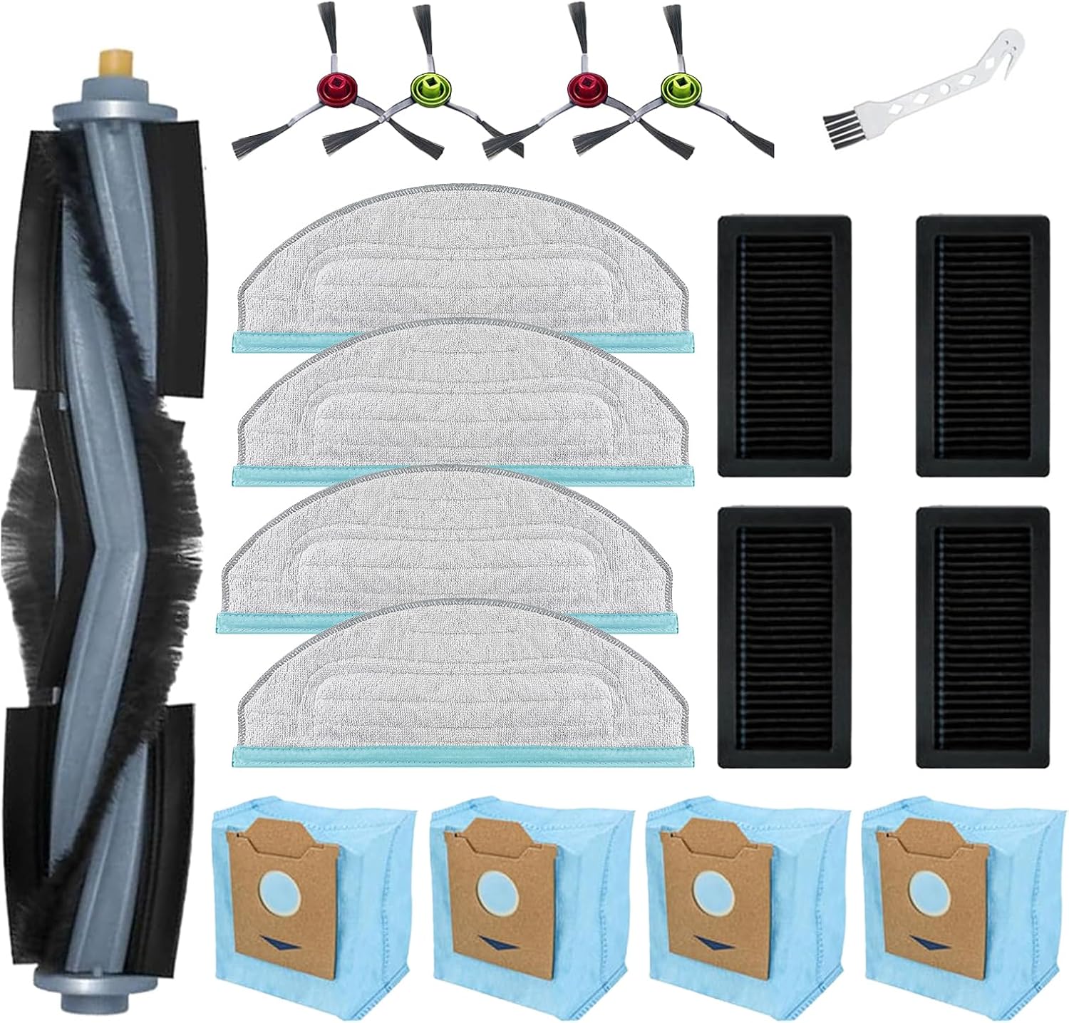 18 Pcs Accessories Kit Replacement for Yeedi Cube for Yeedi CC Robot Vacuum Cleaner, 1 Roller Brush 4 Side Brush 4 Filter 4 Mop Pad 4 Dust Bag 1 Cleaning Brush