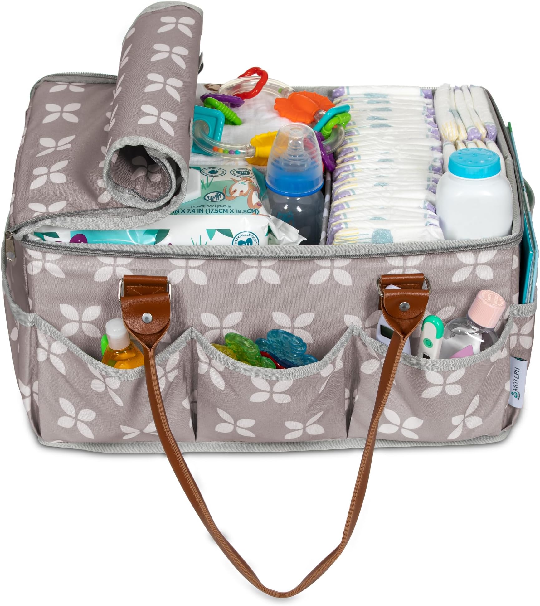 Moteph Extra Large Diaper Caddy with Zip-Top Cover (Without Changing Mat - Tan Color)