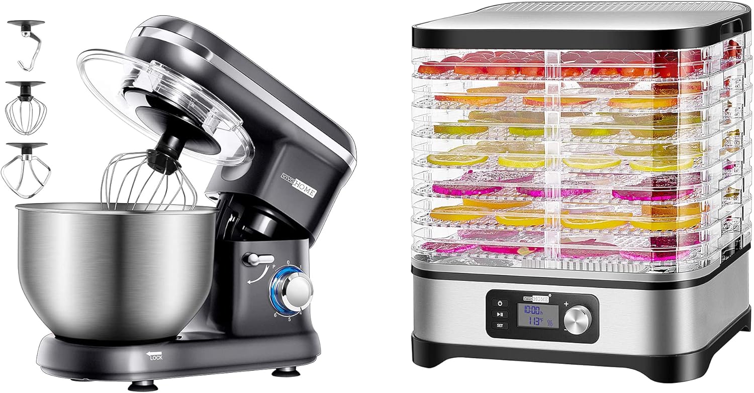 VIVOHOME 660W 10 Speed 6 Quart Tilt-Head Kitchen Electric Food Mixer, Gray with Electric 400W 8 Trays Food Dehydrator Machine