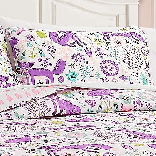 Miniatura 5 de Lush Decor Pixie Fox - Juego de edredón reversible, juego de 4 piezas, FullQueen, azul marino y rosa, ropa de cama individual ligera y divertida