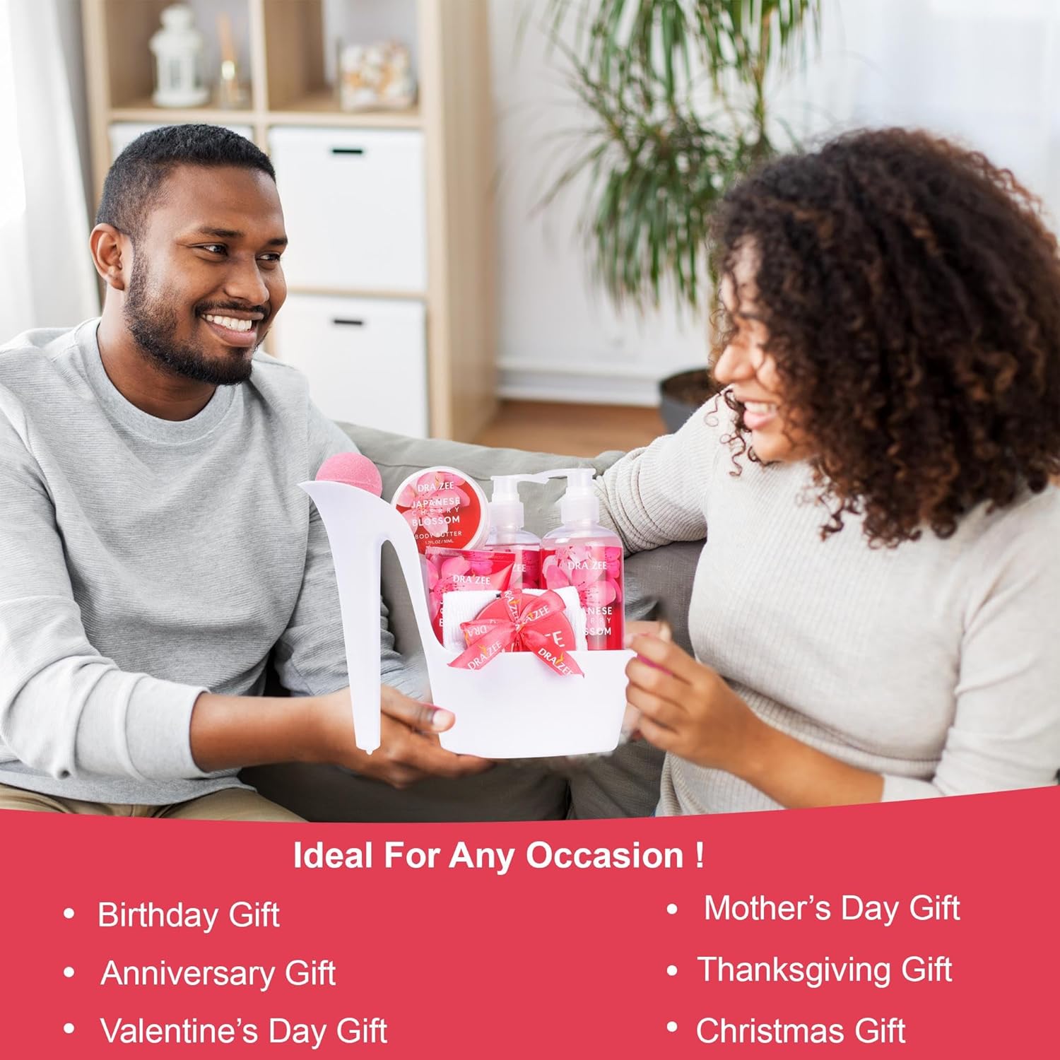 Valentine’s Day Gifts for Women – 8 Pc Spa Gift Baskets for Women, Cherry Blossom Scented Heel Shoe Spa Basket, Elegant Bath Set, Romantic Spa Gift by Draizee - Image 8