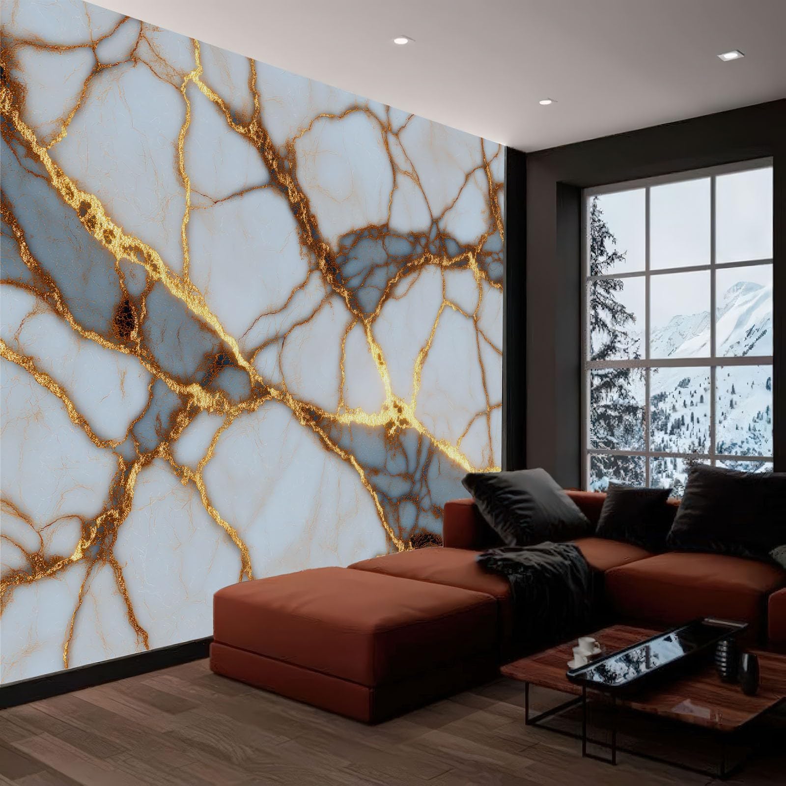 Fototapeta ścienna, marmur, złoty, 350 x 256 cm, fototapeta, realizm, flizelina, tapeta do salonu, sypialni, pokoju dziecięcego, telewizora, sofy, tło, rodzinna dekoracja ścienna