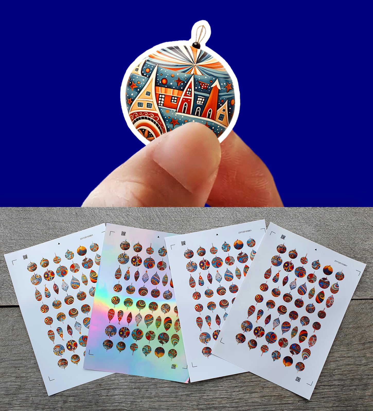 Stickers Pack (Over 150 Stickers) Cool Bauble Decorations for The Christmas Season Vintage Styled Small Vinyl Stickers White Holographic Transparent