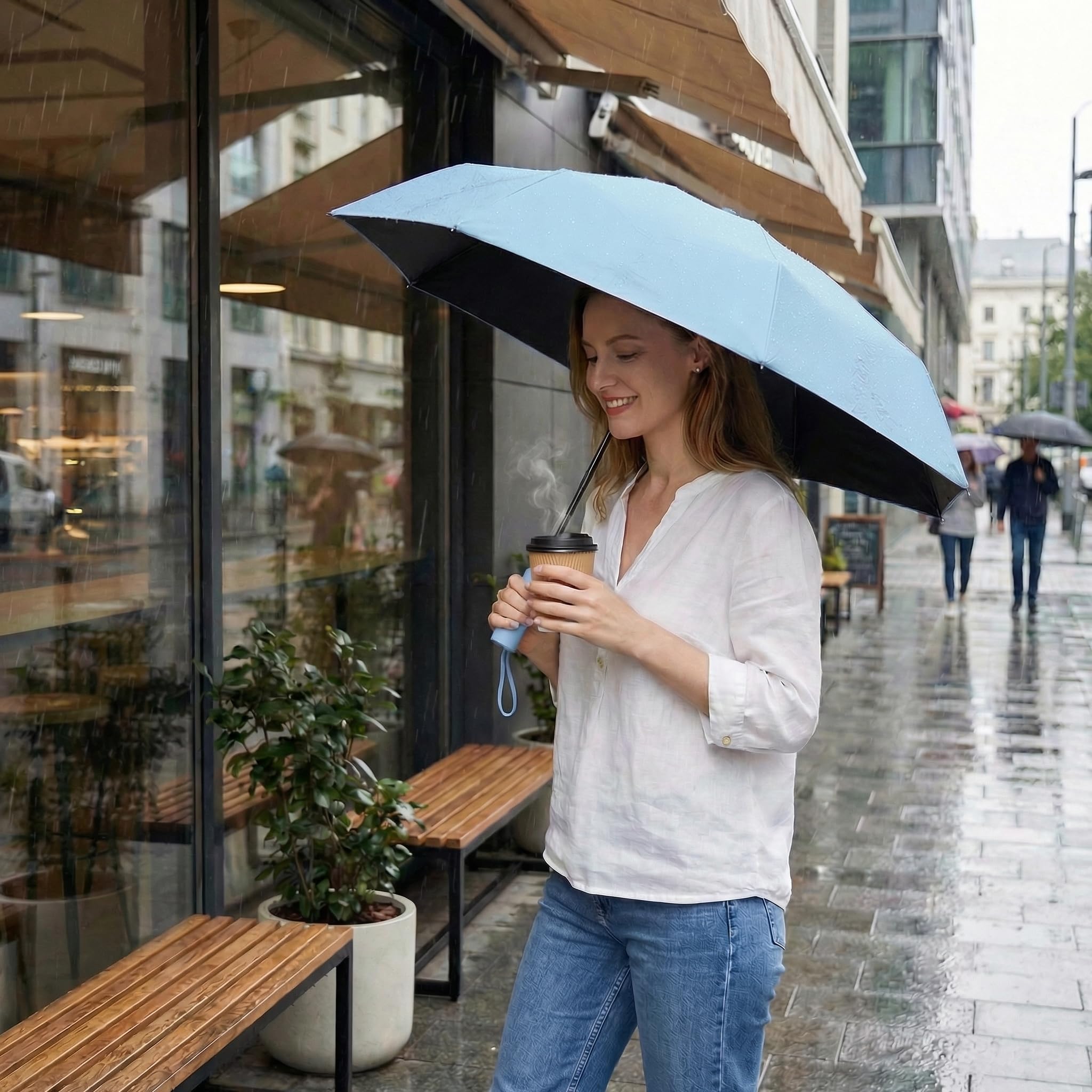 BAODINI Mały parasol podróżny chroniący przed promieniowaniem UV, kompaktowy, na deszcz i słońce, UPF 50+, wiatroszczelny, przenośny, 106 cm, dla kobiet i mężczyzn