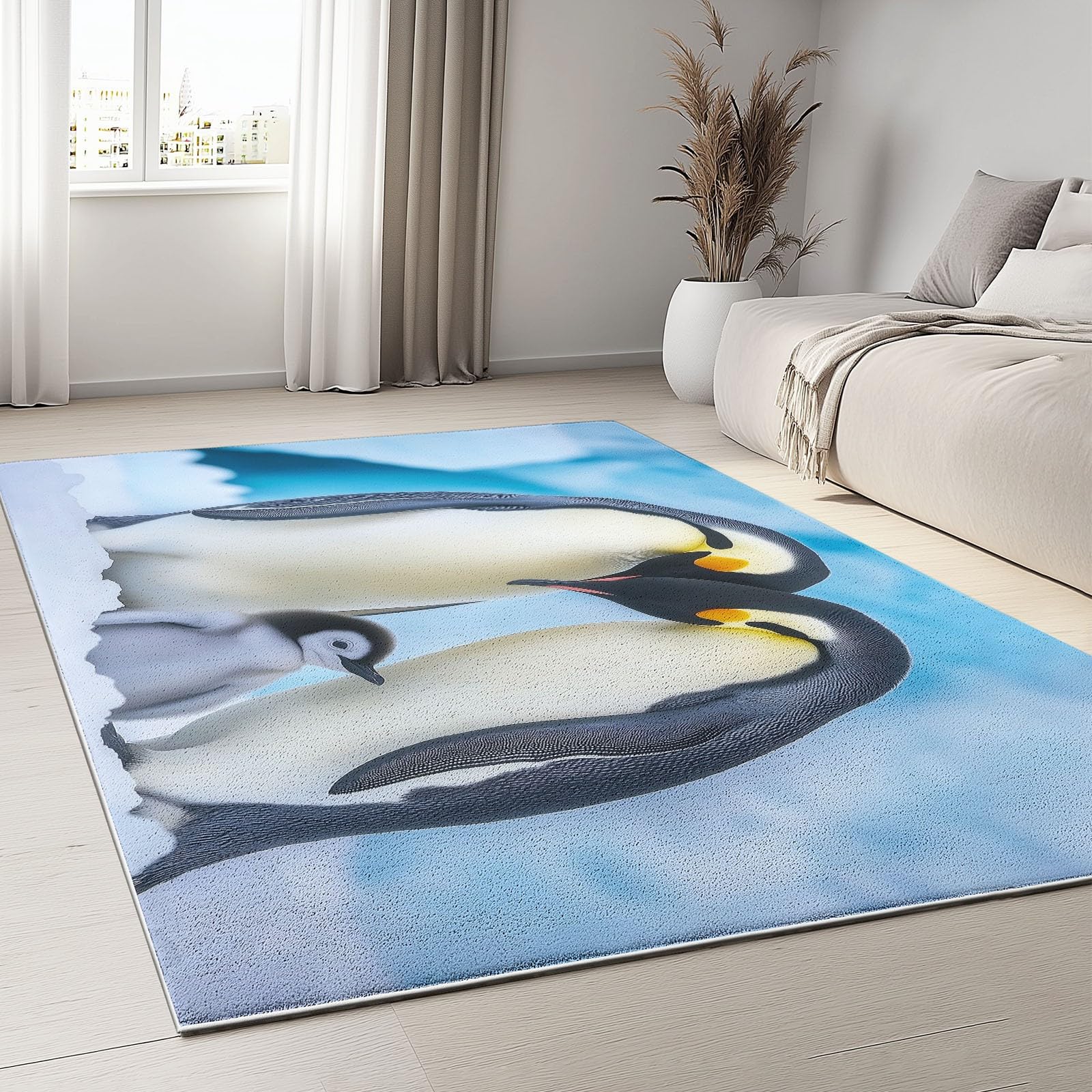Tapis de chambre antidérapant et doux au motif pingouin facile à nettoyer