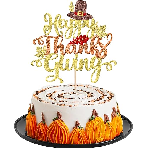 1 pieza de decoración de pastel de Acción de Gracias con purpurina de hojas de arce con purpurina para decoración de pasteles de Acción de Gracias