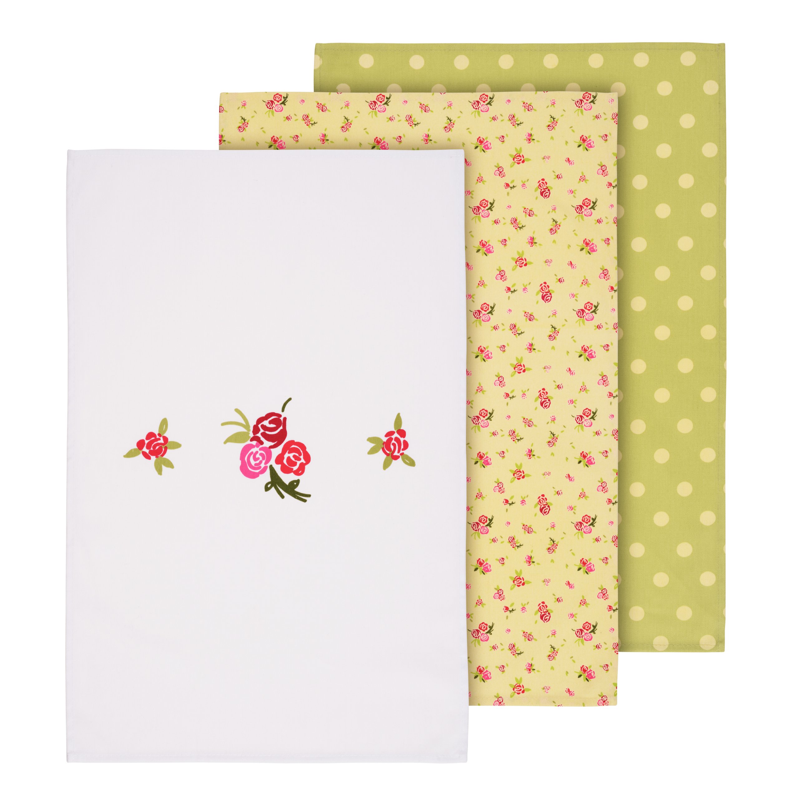 Premier Beige Housewares Rose Cottage Cotton Tea Towels - Set Of 3