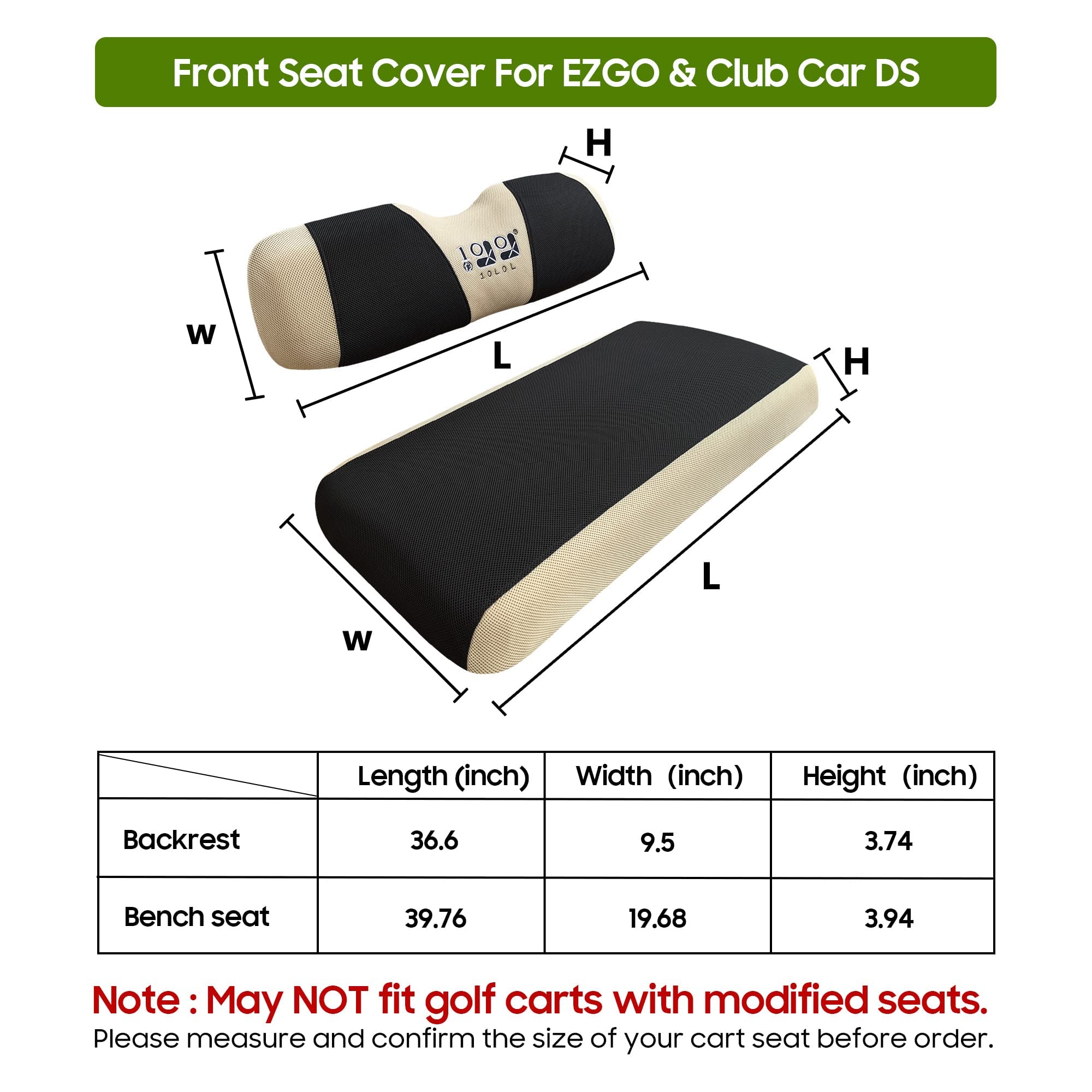 10L0L Ensemble Complet de Housses de siège de voiturette de Golf pour sièges Avant, Protection de bancs en Polyester, Accessoires universels pour EZGO TXT RXV et Club Car DS