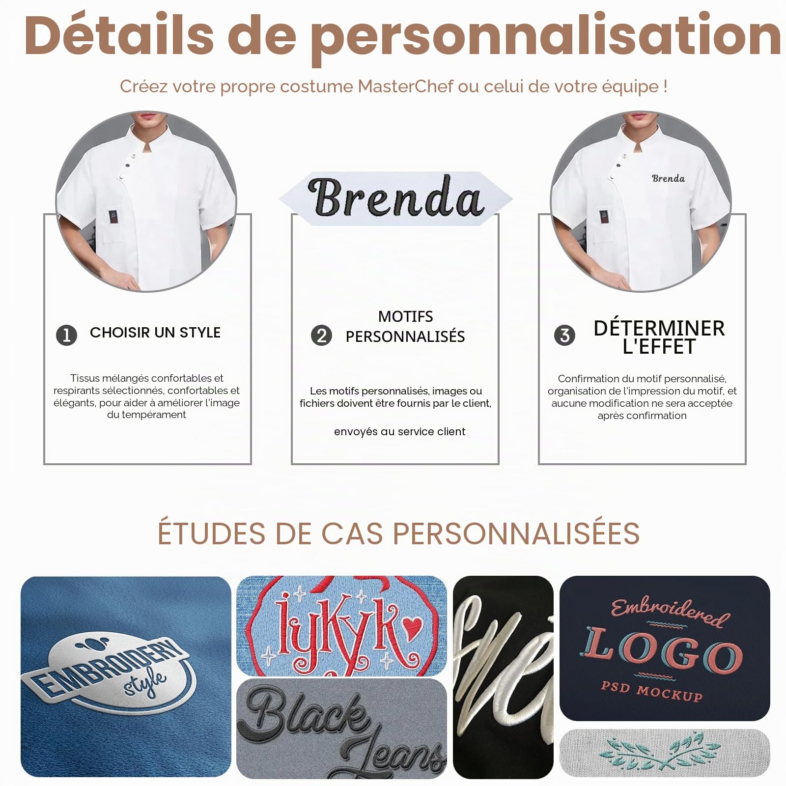 Veste Cuisine Homme Veste Chef Cuisine Homme Personnalisé avec Texte Et Brodés