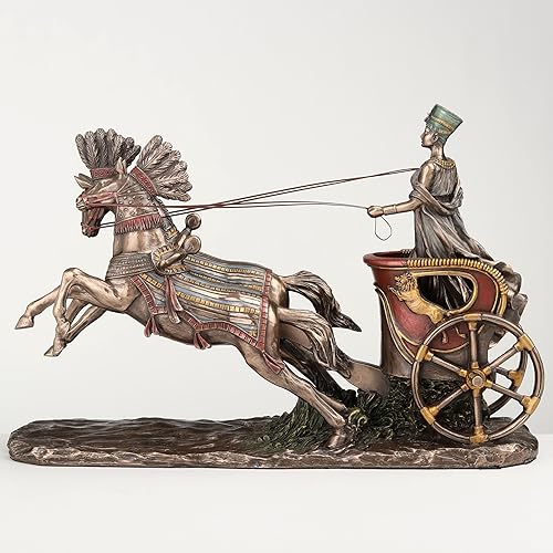 Miniatura 6 de Veronese Design Estatua de Nefertiti de 11 5/8 pulgadas de la reina egipcia en el carro, estatua de acabado de bronce de resina fundida en frío
