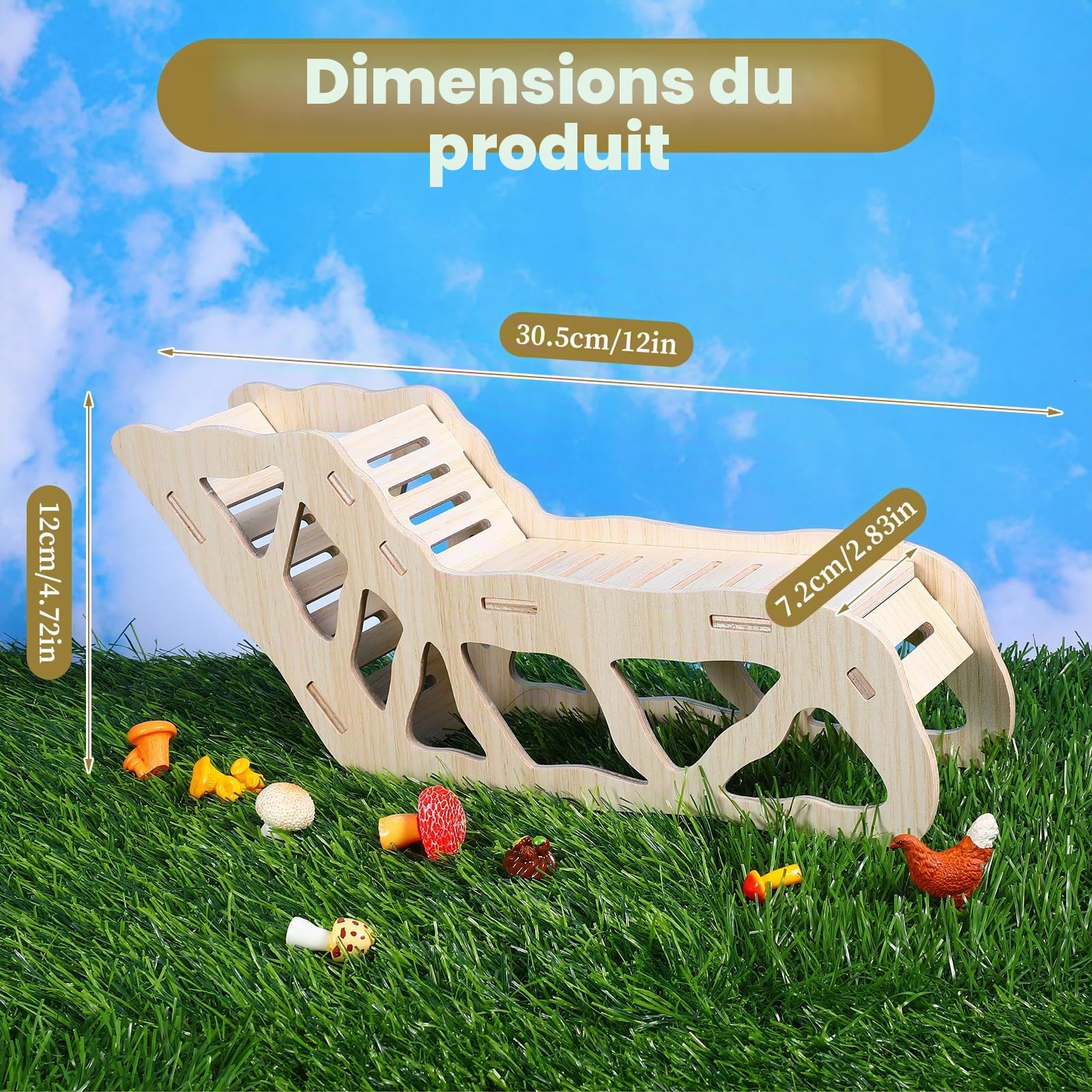 HJZHI Cachette polyvalente pour hamster et tunnel d'exploration, maison de hamster avec échelle d'escalade en bois pour gerbilles, hamsters, petits accessoires pour animaux de compagnie