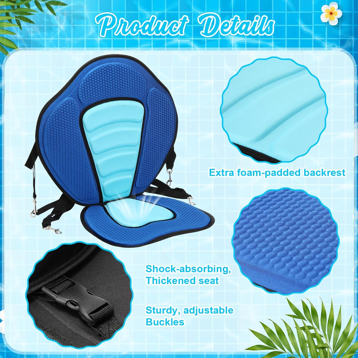 Vinsot Kayak Seat Cushion with Storage Bag for Universal Non Slip Paddle Board Seat Adjustable Boat Chair Seats with 4 Straps and High Backrest Support Kayak Boat Sup Canoe Fishing Blue and Green