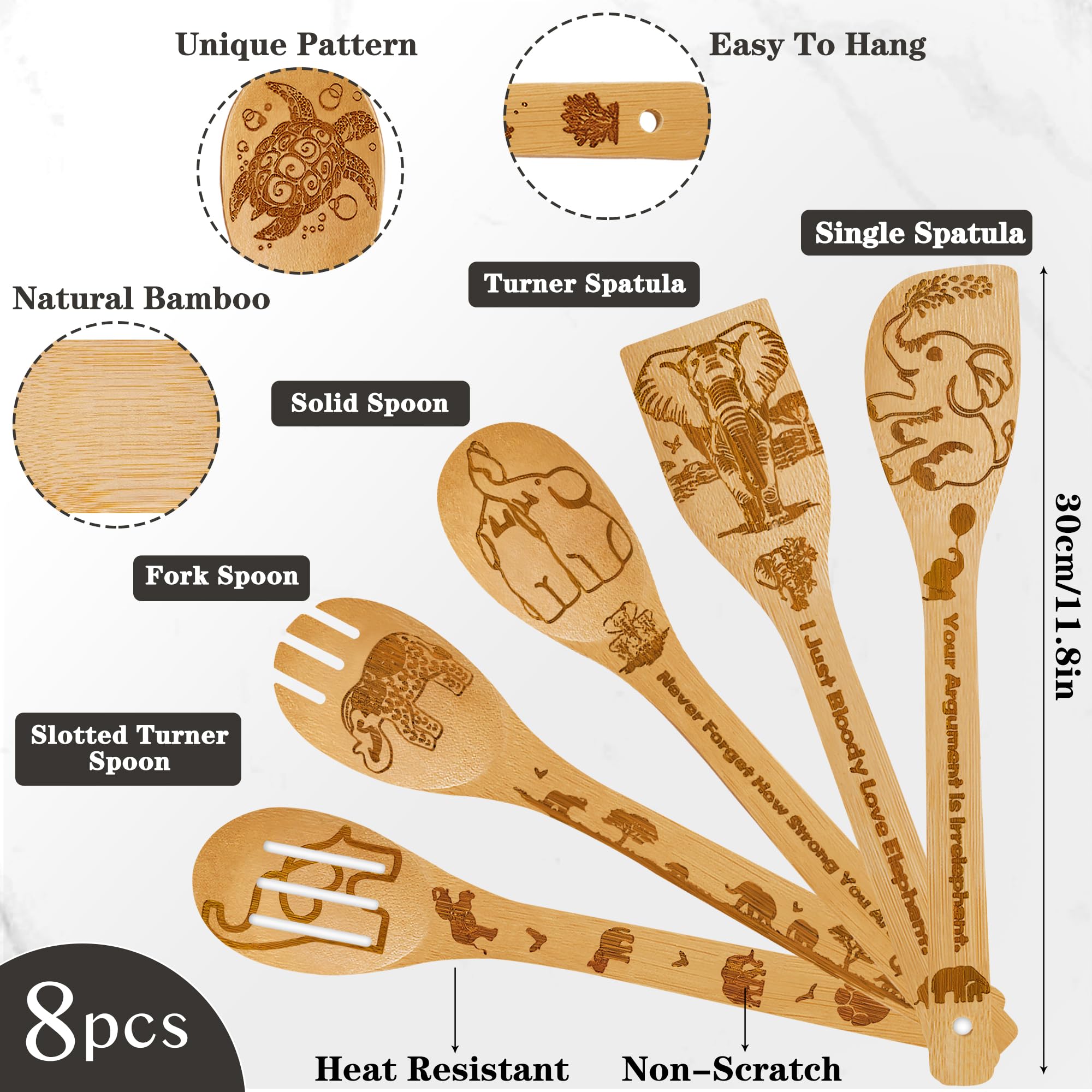 Elephant Gifts for Women,8pcs Elephants Bamboo Cooking Utensil Spoons with Apron Oven Mitt Potholder,Personalized Elephant Gift for Mom,Housewarming Kitchen Decor,Easter,Birthday,Mother's Day