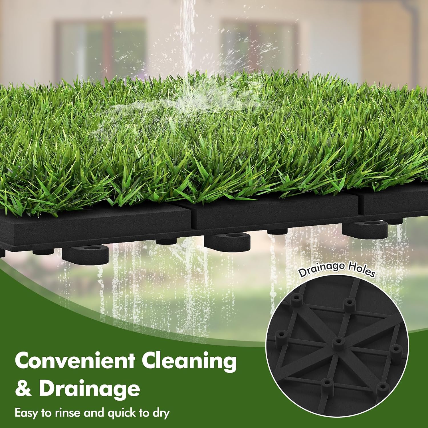 Giantex 30 Pack Interlocking Artificial Grass Tiles, 12" x 12" Fake Grass Turf Squares with Draining Holes, Indoor Outdoor Flooring Faux Grass Decor for Balcony, Patio, Backyard, Garden, Pet Areas