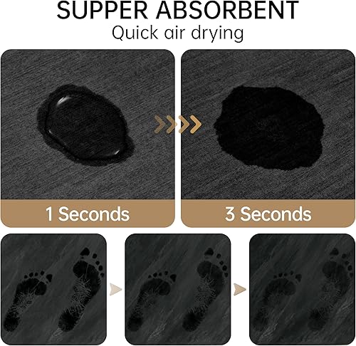 Miniatura 3 de Mecko Tapete de baño ultra absorbente, de secado rápido, de goma, antideslizante, delgado, para debajo de la puerta, alfombra de ducha de gamuza