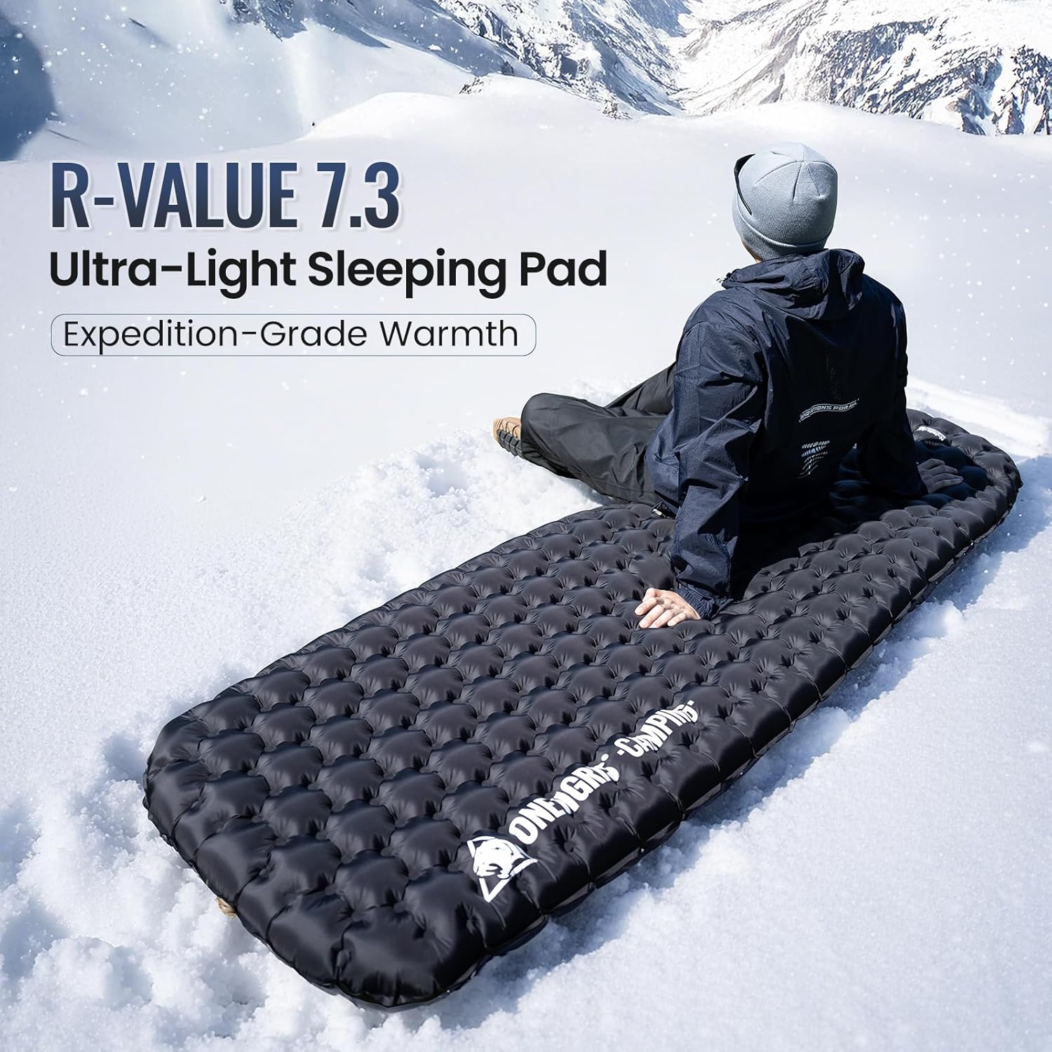 ONETIGRIS Noblejade Insulated Sleeping Pad with R7.3, Ultralight Inflatable Sleeping Pad Extreme Conditions Air Mattress withstands -22°F,Aluminum Film Insulation for Camping,Backpacking,Hiking