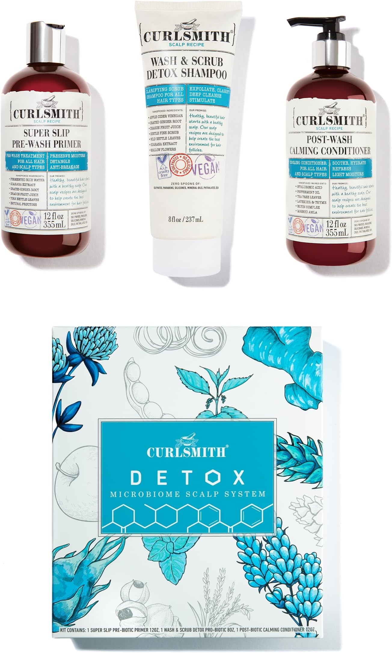 Detox Kit - Vegan Microbiome Scalp System for Any Hair Type (2 x 12 fl oz, 1 x 8 fl oz)
