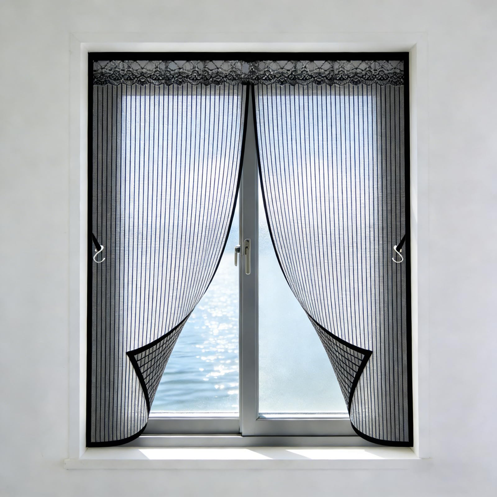 Magnetic Window Mesh 180 x 127 cm Magnetic Fly Screens for Windows Easy to Install Without Drilling, Durable Anti Tearing Fly Insect, with Magic Tape, for Window, Balcony, Black