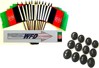 Pack of 12 4"x6" Afghanistan Polyester Miniature Office Desk & Little Table Flags, 1 Dozen 4"x 6" Afghan Small Mini Handheld Waving Stick Flags with 12 Flag Bases (Flags with Stands)