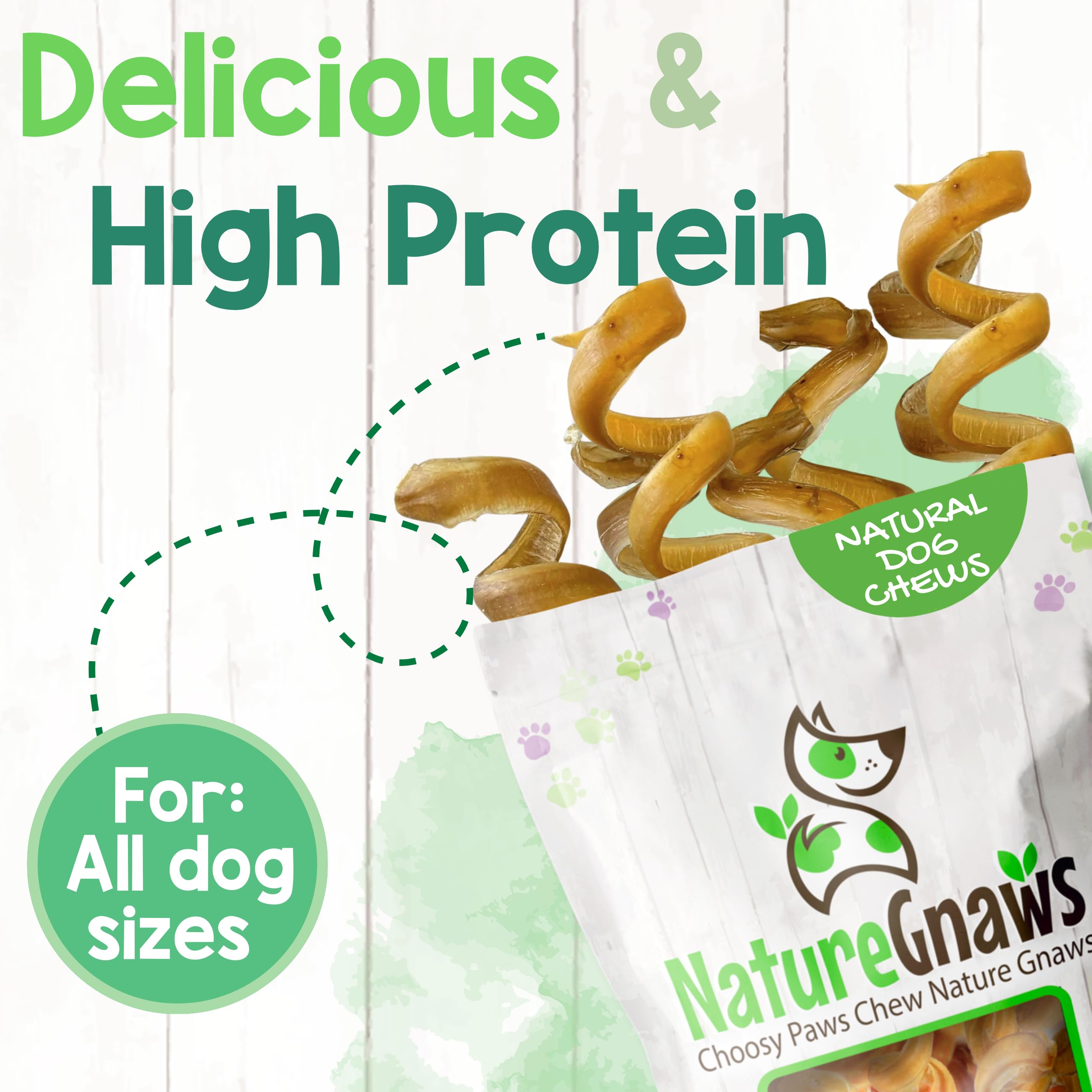 Nature Gnaws Bully Stick Springs - Muelles para Perros, Huesos de Res Naturales de Primera Calidad, golosinas masticables en Espiral de Larga duración, sin Cuero Crudo, 7-10 Pulgadas