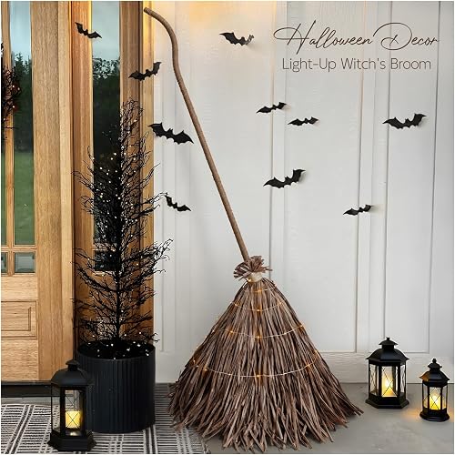 Halloween Decorations - 5.5 Ft Giant Light-Up Witches Broom | Rustic Farmhouse Decoration, Fall Decor for Home, Indoor Outdoor Decoration, For Front Door Porch