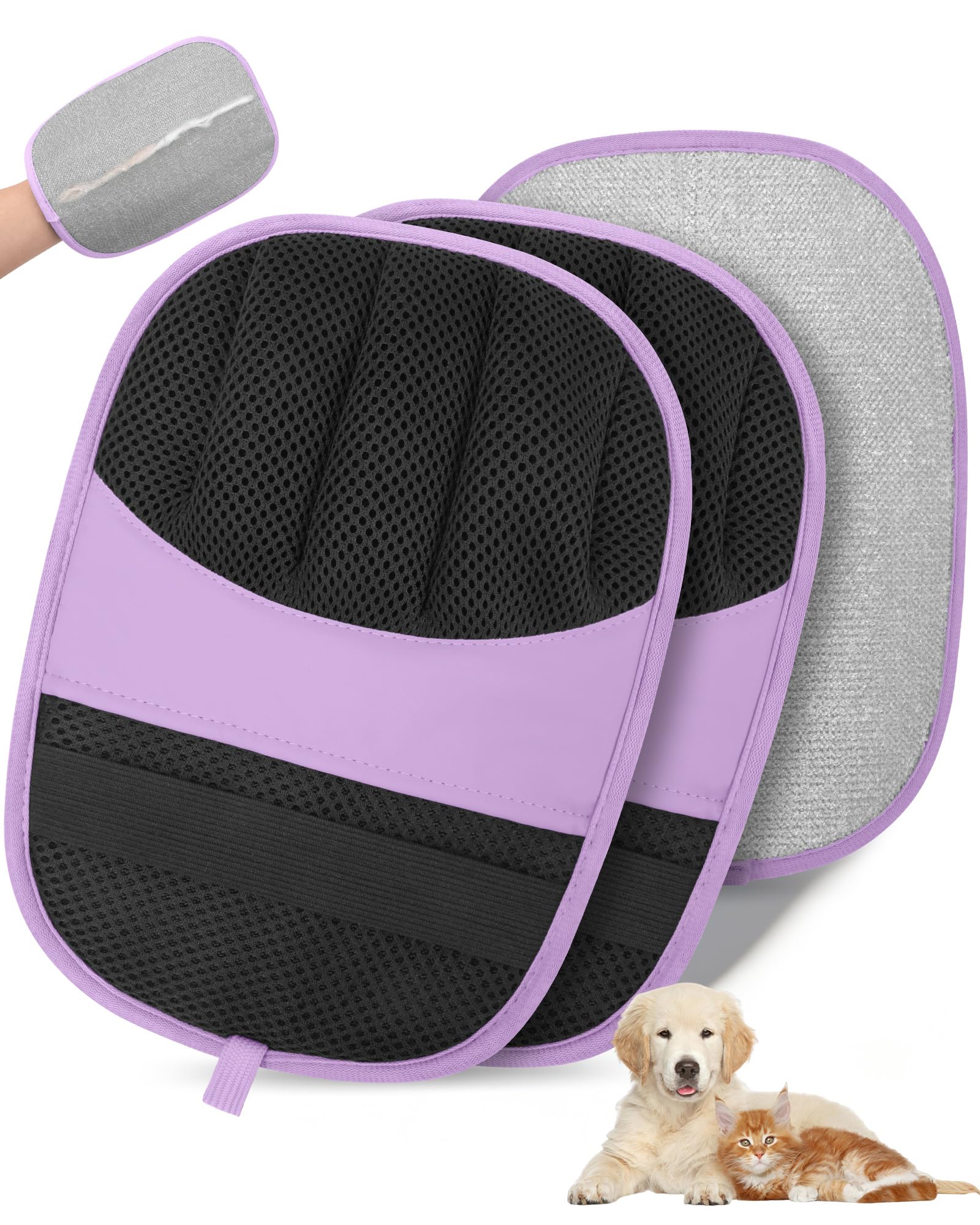 YCDTMY Tierhaarentferner Handschuh, 2 Stück Fell Magnet Handschuh für Hunde und Katzen, Upgraded 5-Finger-Design Tierhaarentferner Handschuh für Sofa, Autositz & Kleidung (Violett)