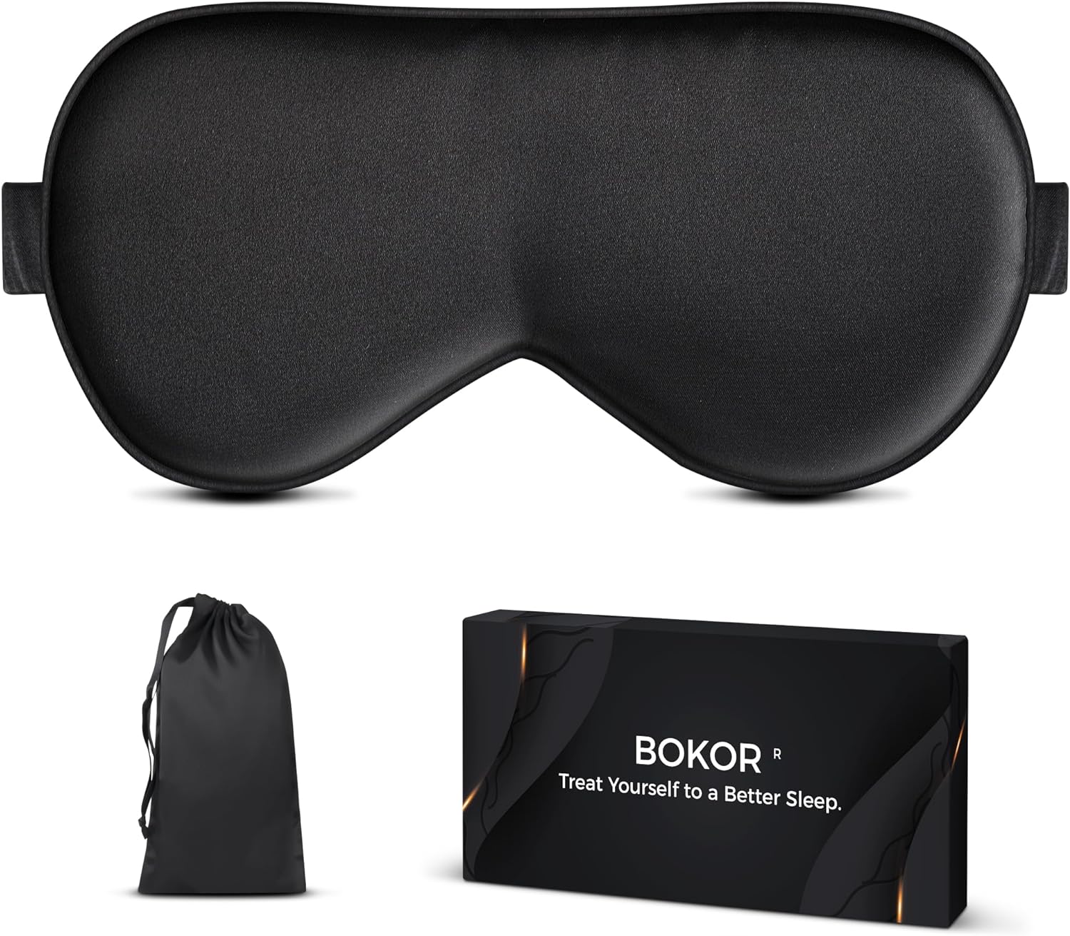 BOKOR Silk Sleep Mask, Eye Mask for Sleep, Mulberry Silk Luxury Eye Cover, Light-Blocking, Skin-Friendly & Lightweight, Reduces Puffy Eyes – with Travel Bag & Gift Package – Black