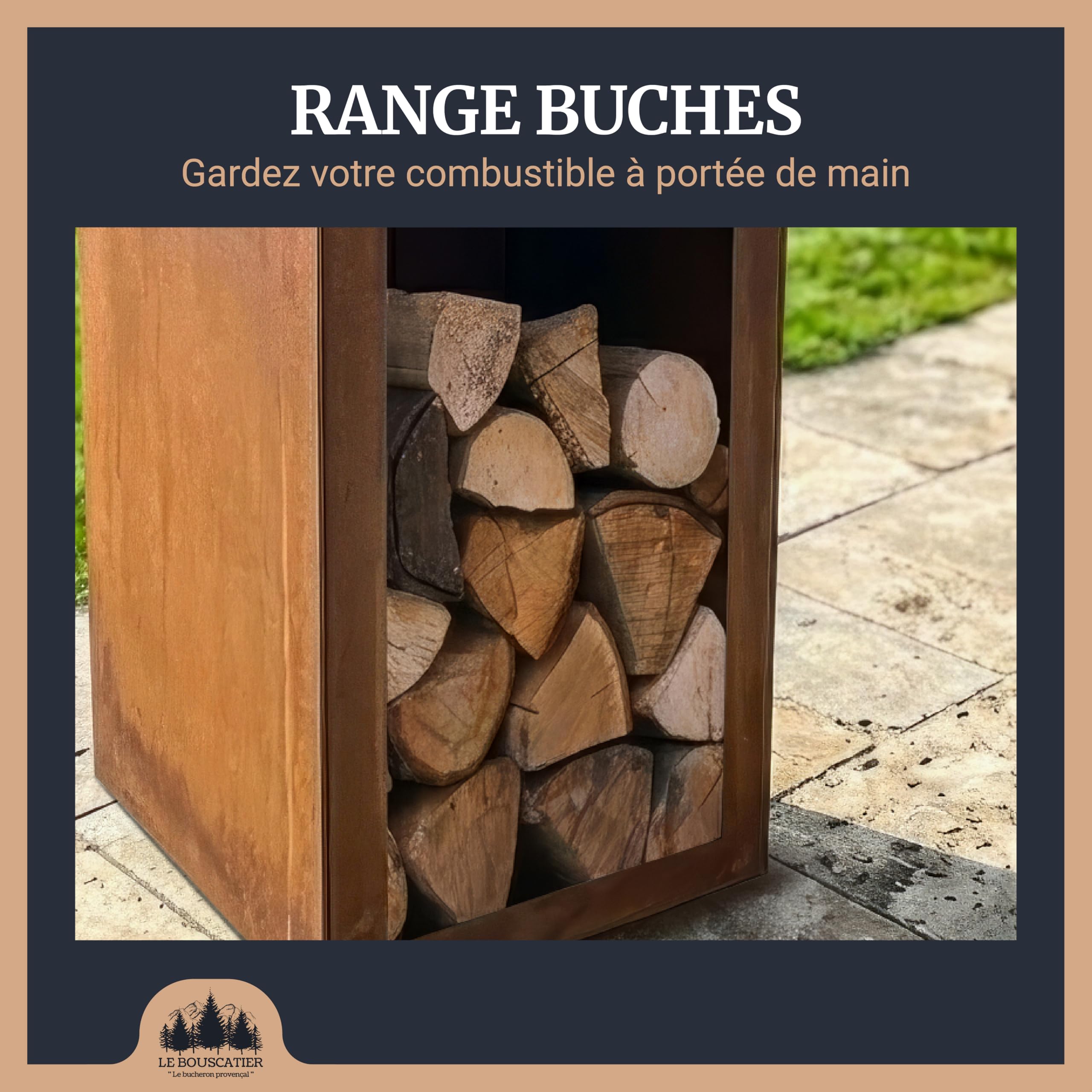 Brasero Plancha Acier Corten Barbecue Exterieur avec Rangement Bûches Grille Cuisson Stop Food Inclus