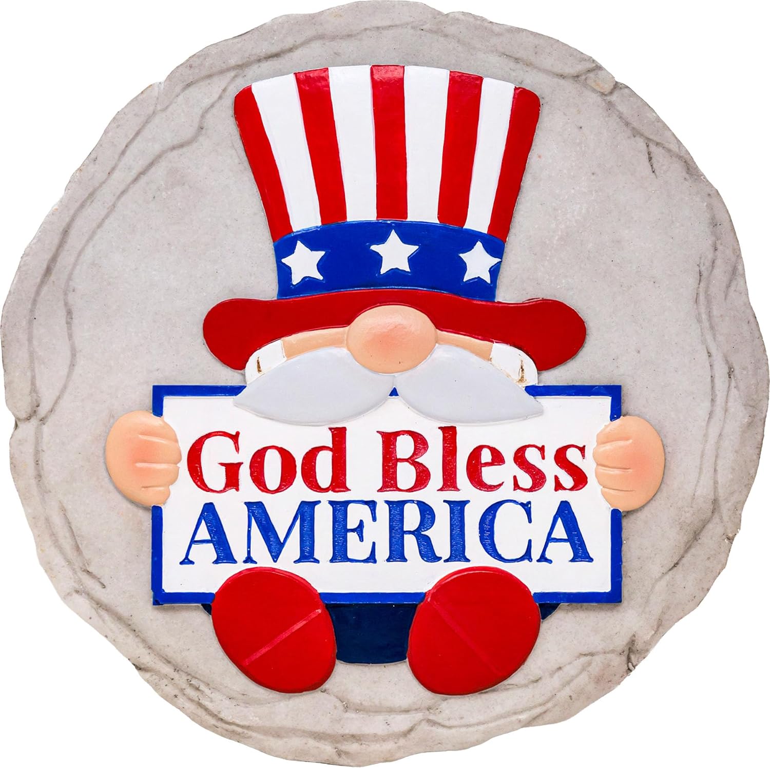 Spoontiques God Bless America Gnome Stepping Stone - Decorative Garden Stone for Yard, Patio, Garden or Walkway - Outdoor or Indoor Home Decor