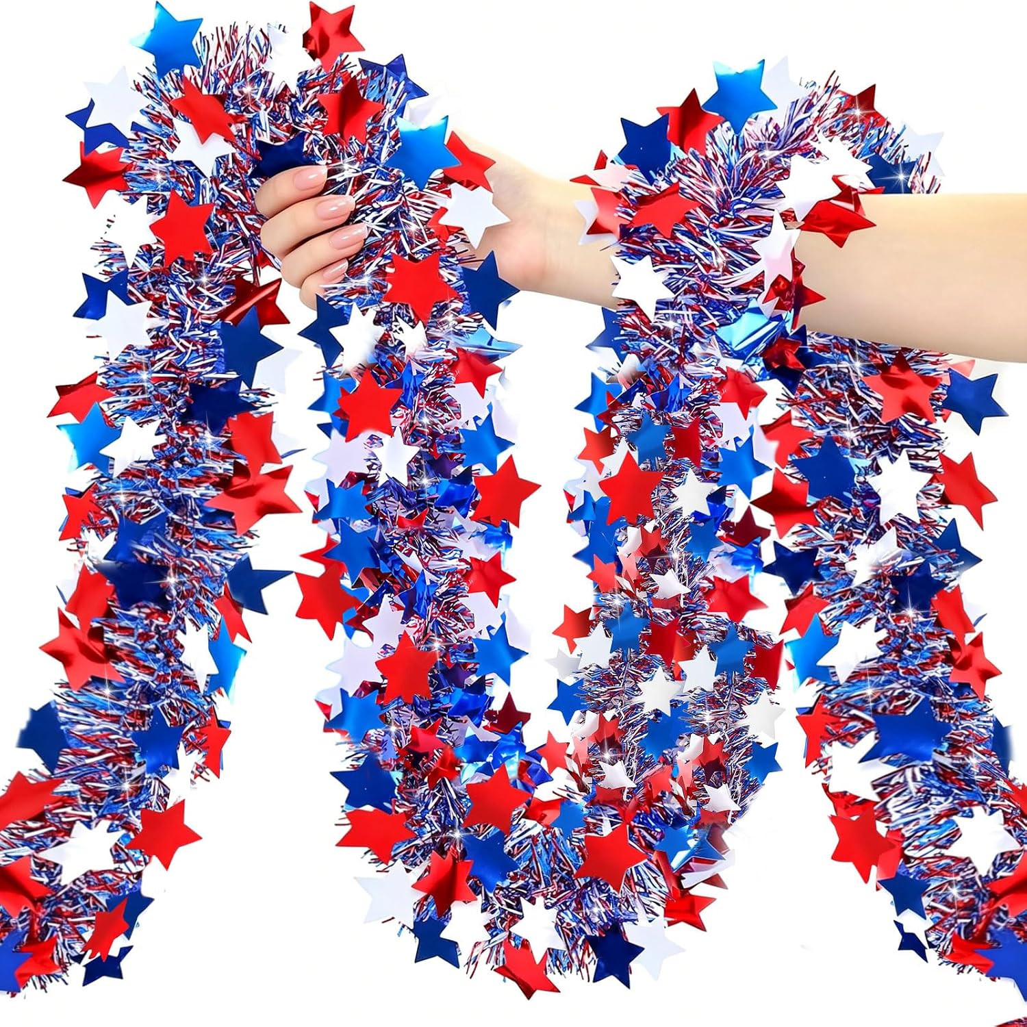 50 FT 4th of July Garland, Red White and Blue Patriotic Tinsel Garland for Home Party Holiday Red White and Blue Decor Memorial Day Independence Day 4th of July Decorations