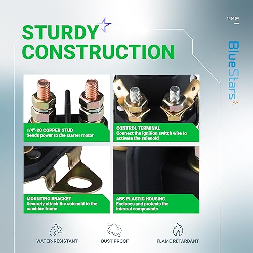 Miniatura 4 de BlueStars Solenoide de arranque 146154 145673 de 4 polos, compatible con Craftsman LT1000 Poulan Husqvarna cortacésped 2654 532146154 178861 168327